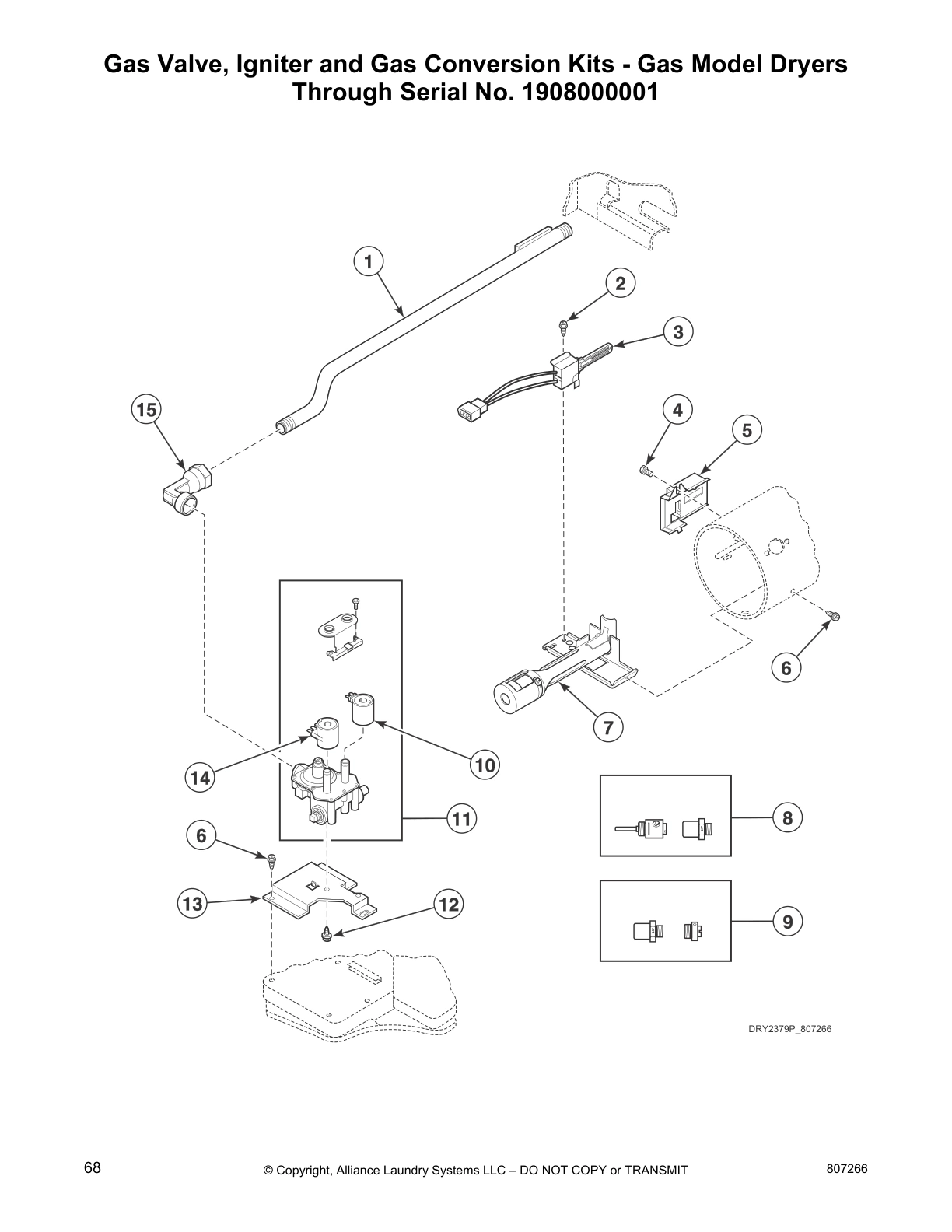 Gas Valve, Igniter and Gas Conversion Kits - Gas Model Dryers
Through Serial No. 1908000001
