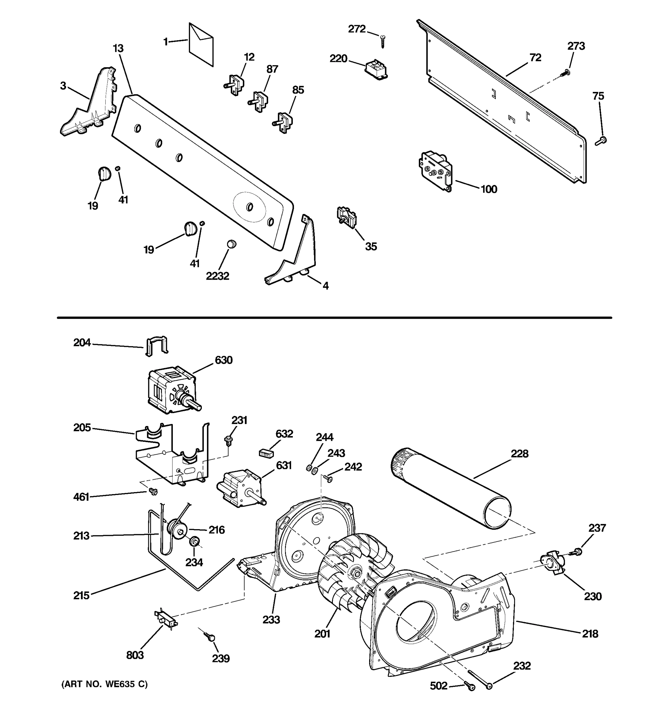 BACKSPLASH, BLOWER & MOTOR ASSEMBLY