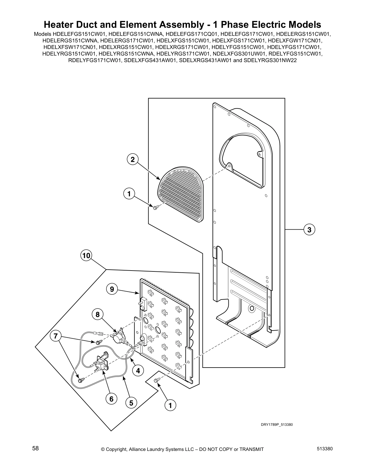 Heater Duct and Element Assembly - 1 Phase Electric Models