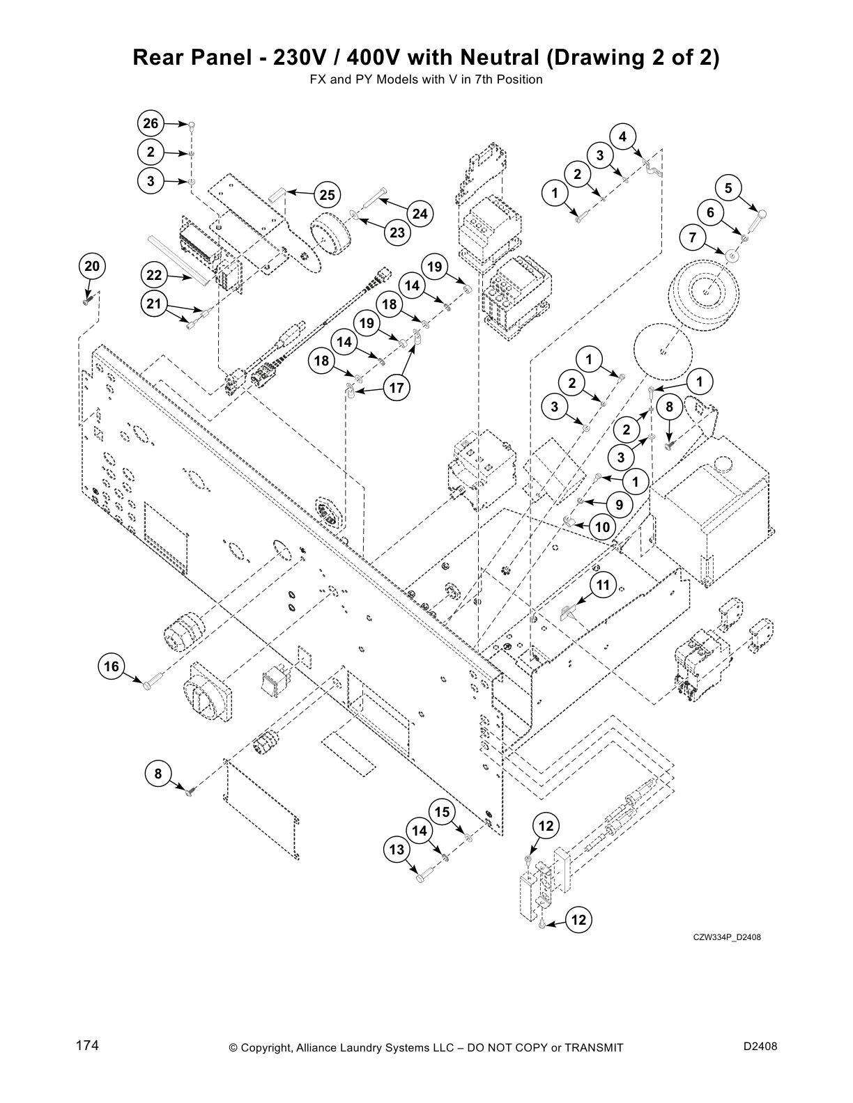 Rear Panel - 230V / 400V with Neutral (Drawing 2 of 2)