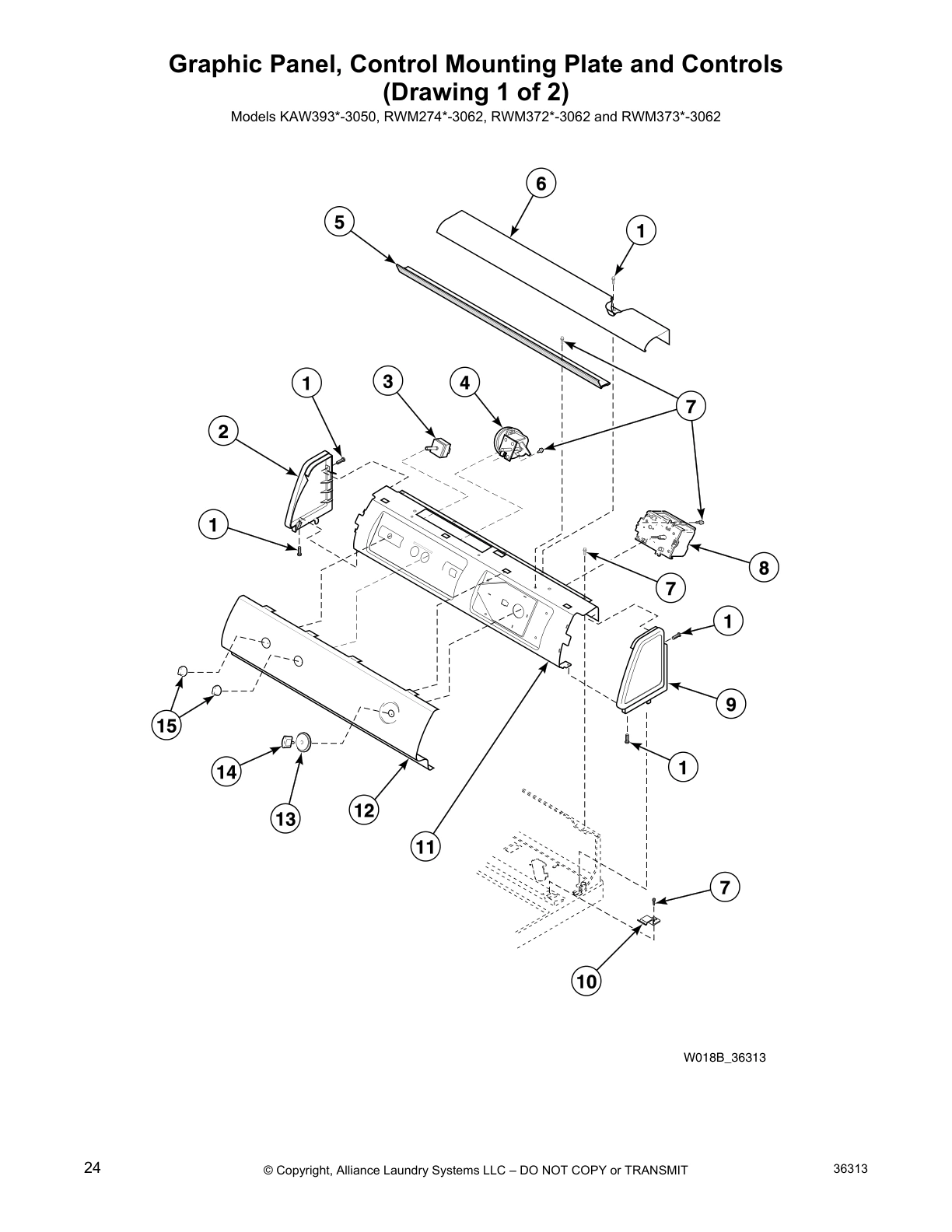 Graphic Panel, Control Mounting Plate and Controls 
(Drawing 1 of 2)