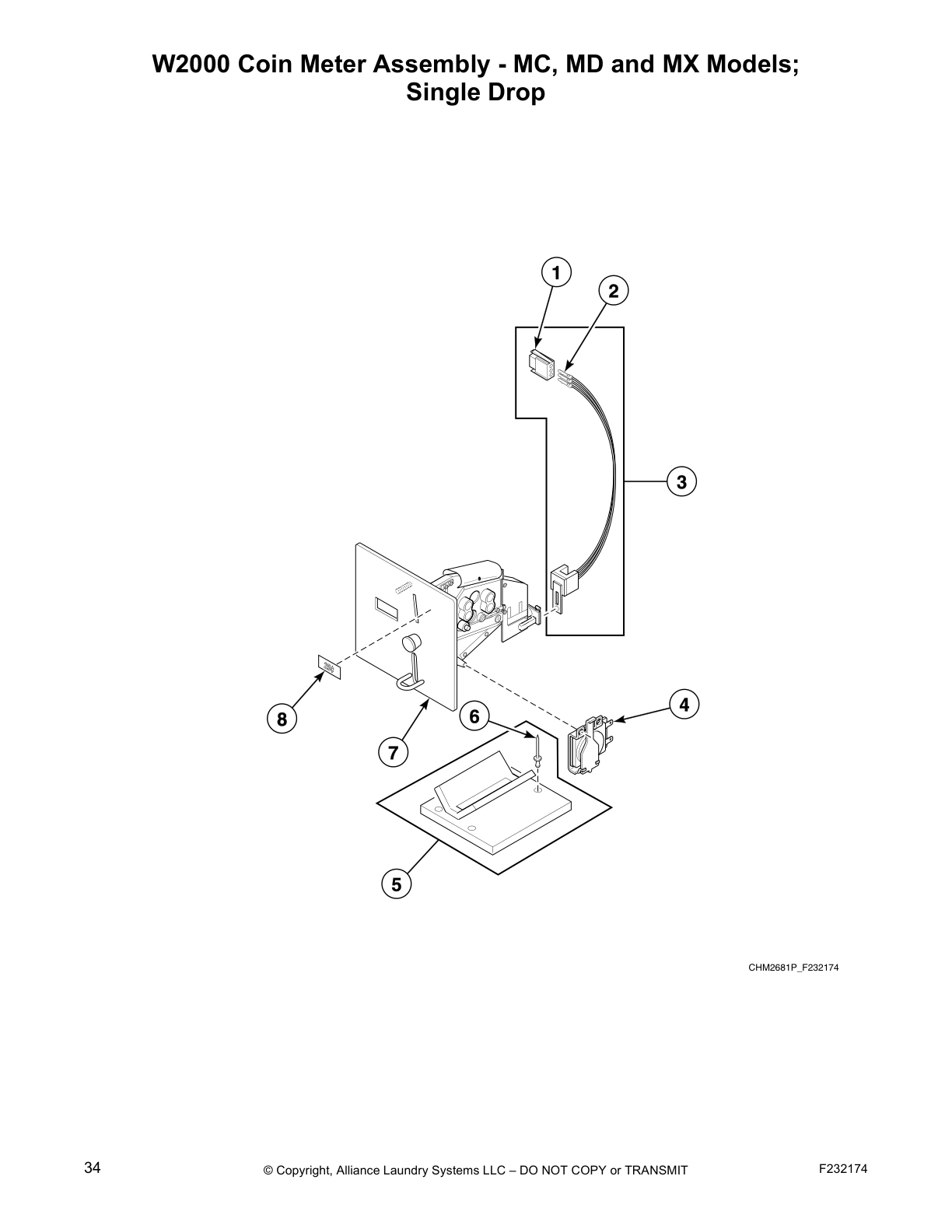 W2000 Coin Meter Assembly - MC, MD and MX Models;
Single Drop