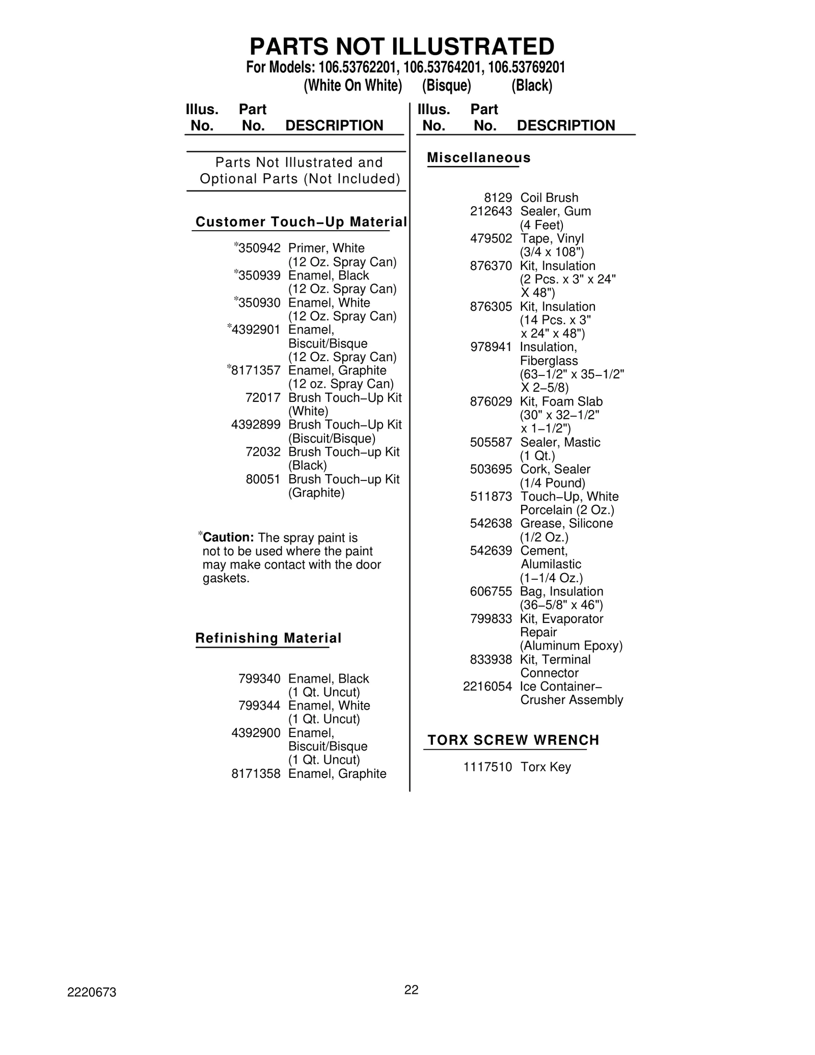 Optional Parts (Not Included)