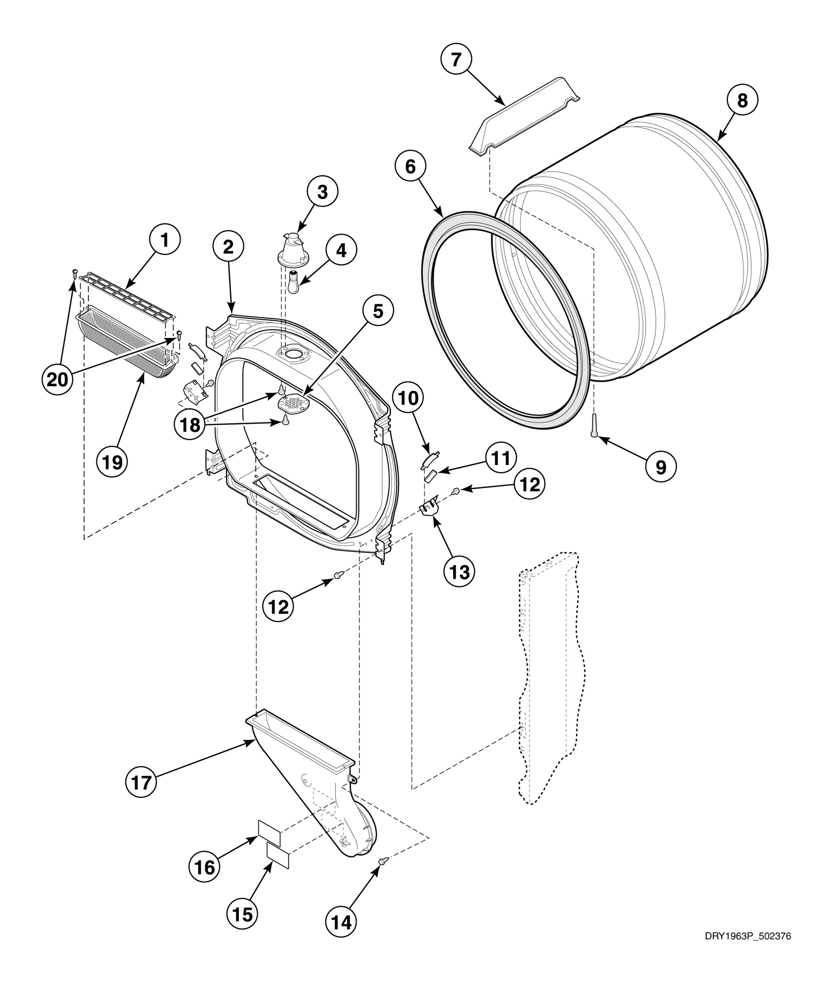 Front Bulkhead, Air Duct, Felt Seal and Cylinder