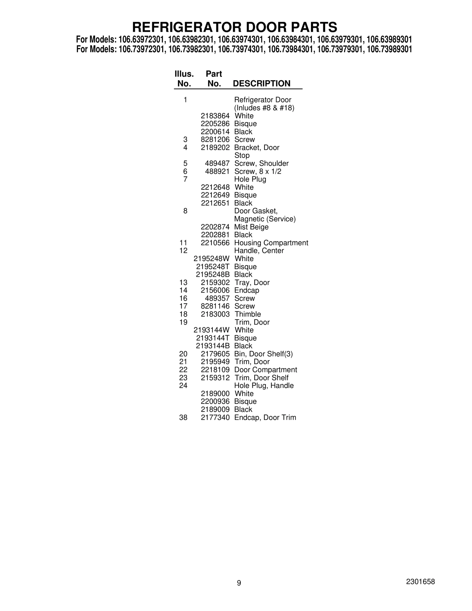 REFRIGERATOR DOOR PARTS