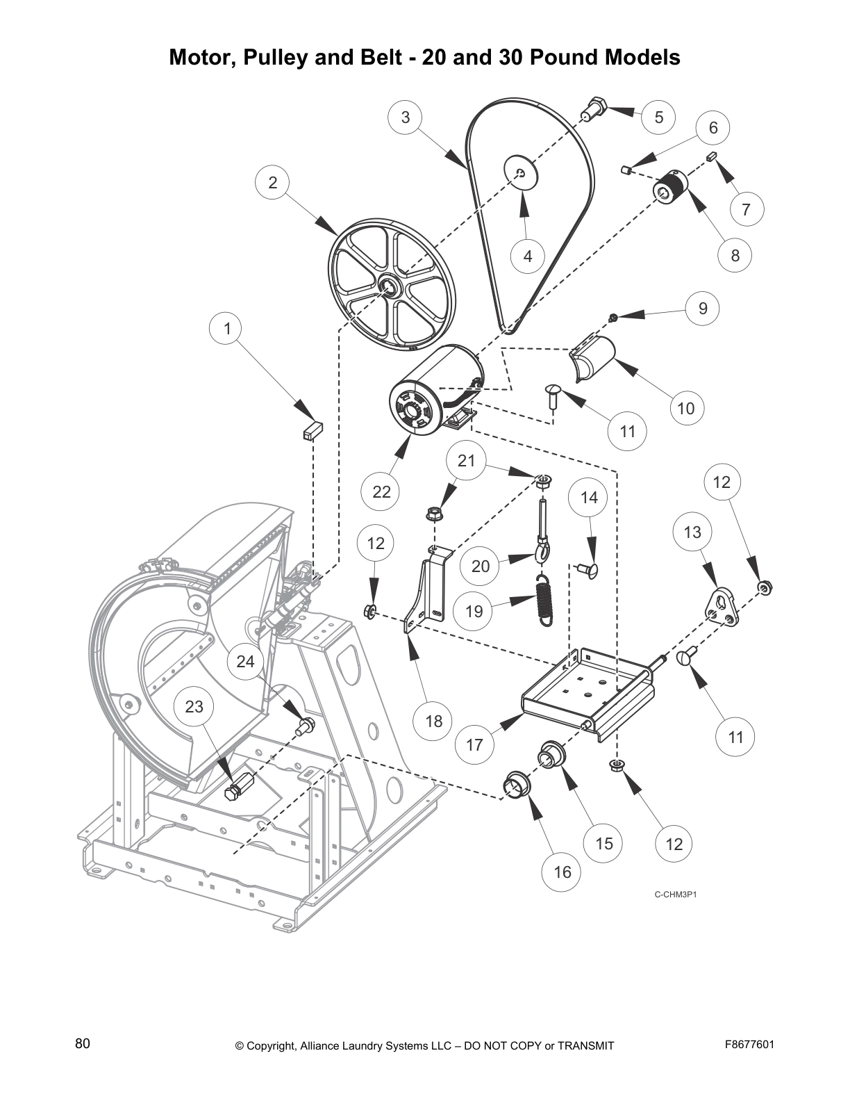 Motor, Pulley and Belt - 20 and 30 Pound Models