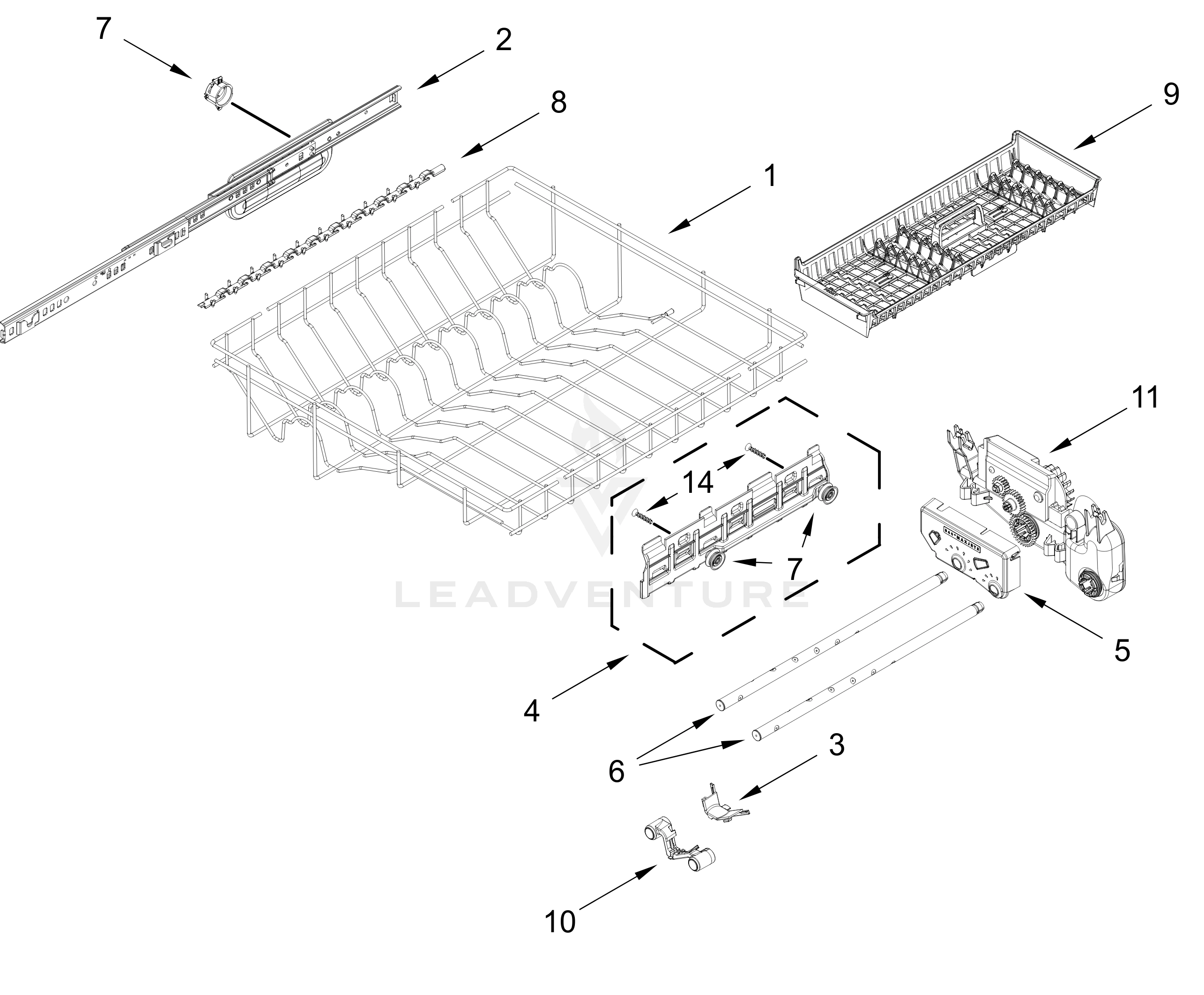 THIRD LEVEL RACK AND TRACK PARTS