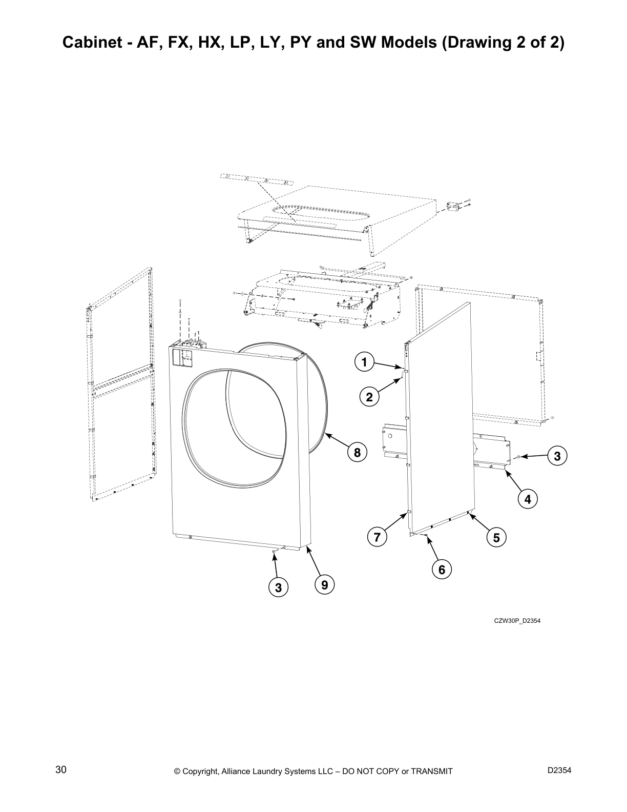 Cabinet - AF, FX, HX, LP, LY, PY and SW Models (Drawing 2 of 2)