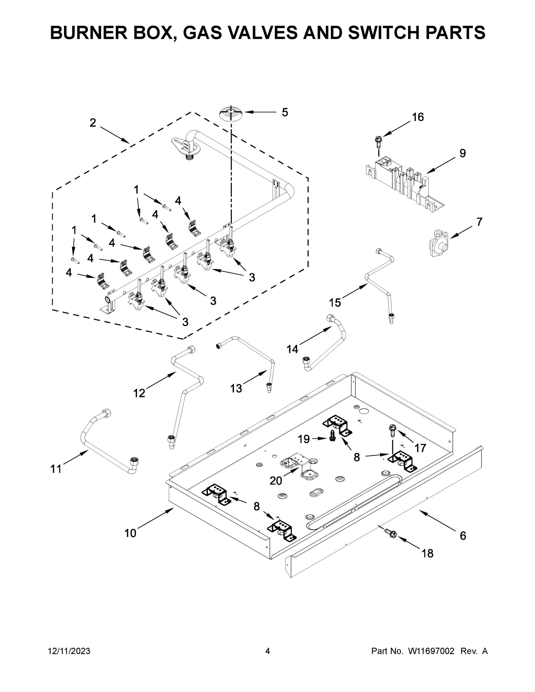03 - BURNER BOX, GAS VALVES AND SWITCH PARTS