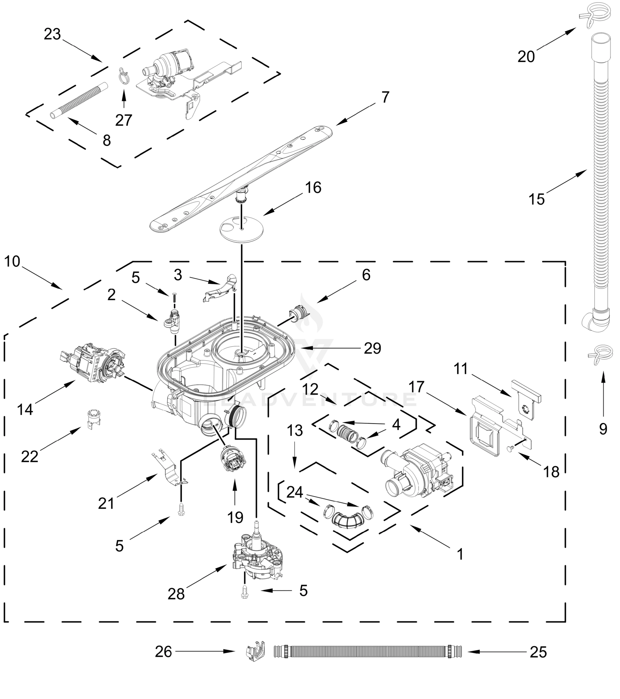 PUMP, WASHARM AND MOTOR PARTS