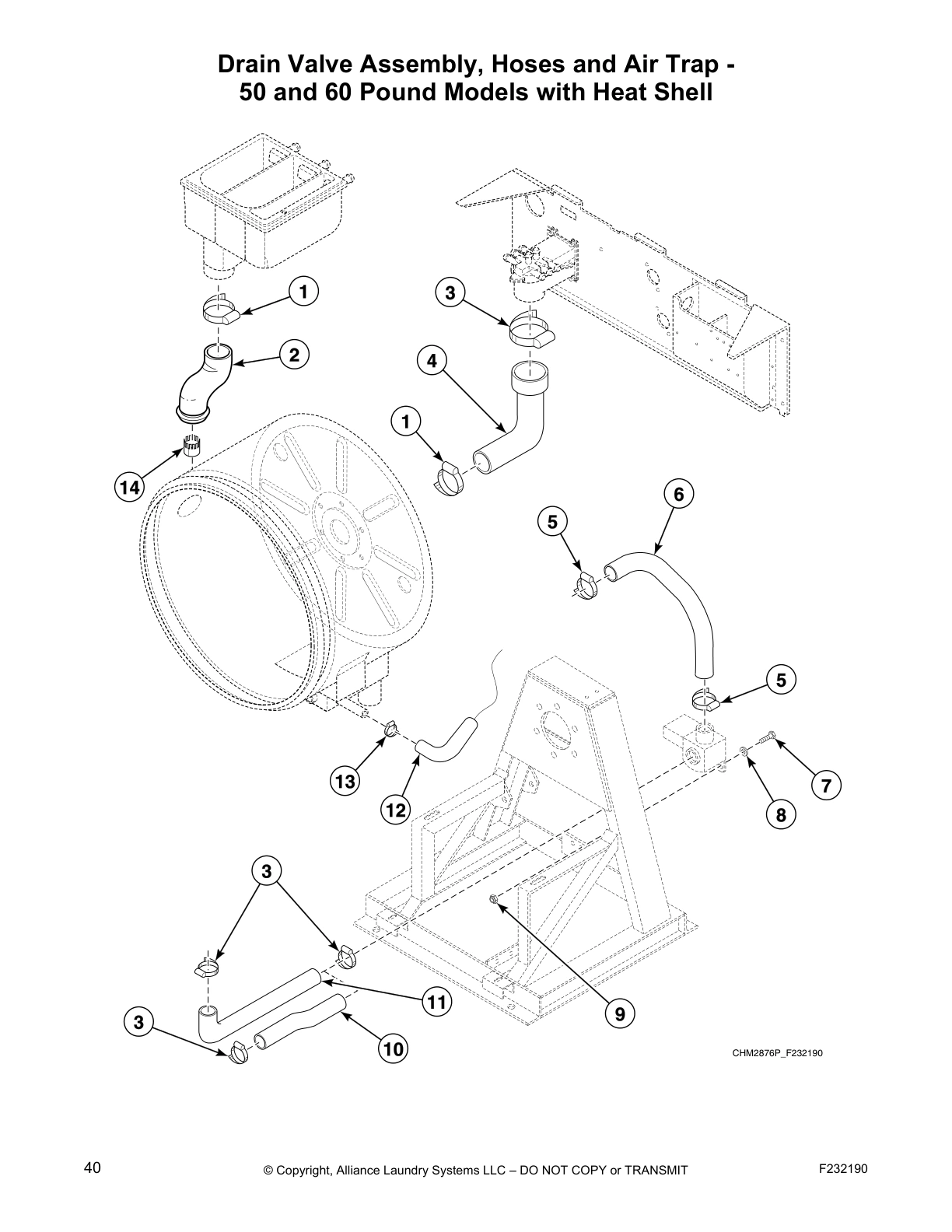 Drain Valve Assembly, Hoses and Air Trap -
50 and 60 Pound Models with Heat Shell