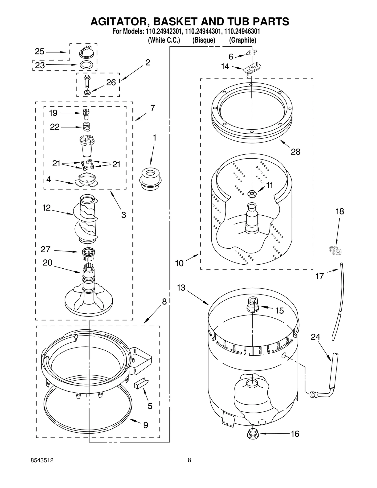 AGITATOR, BASKET AND TUB PARTS