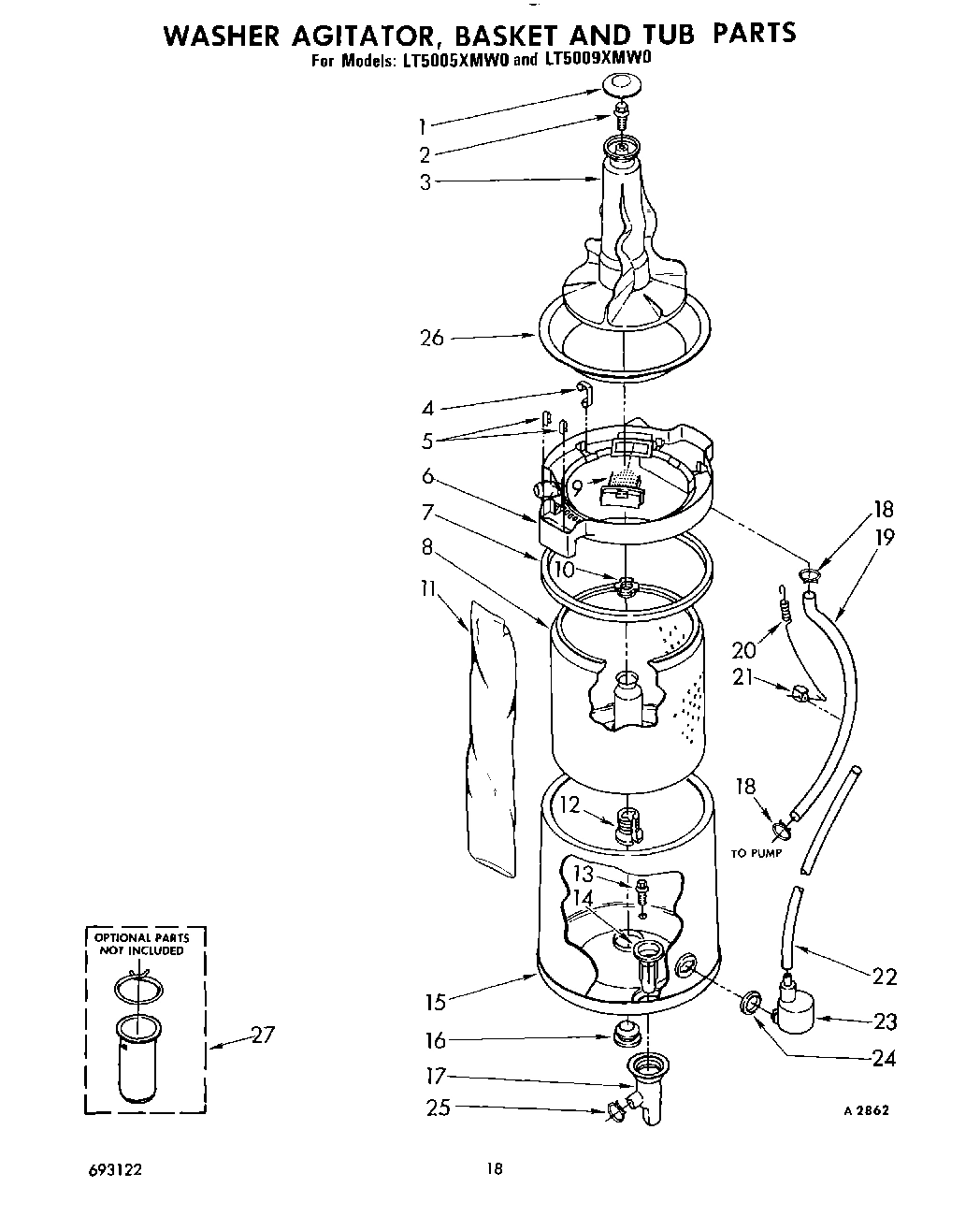 14 - WASHER AGITATOR, BASKET AND TUB