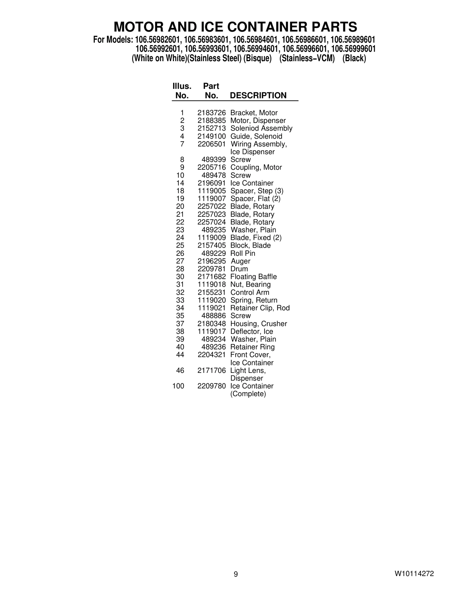 MOTOR AND ICE CONTAINER PARTS