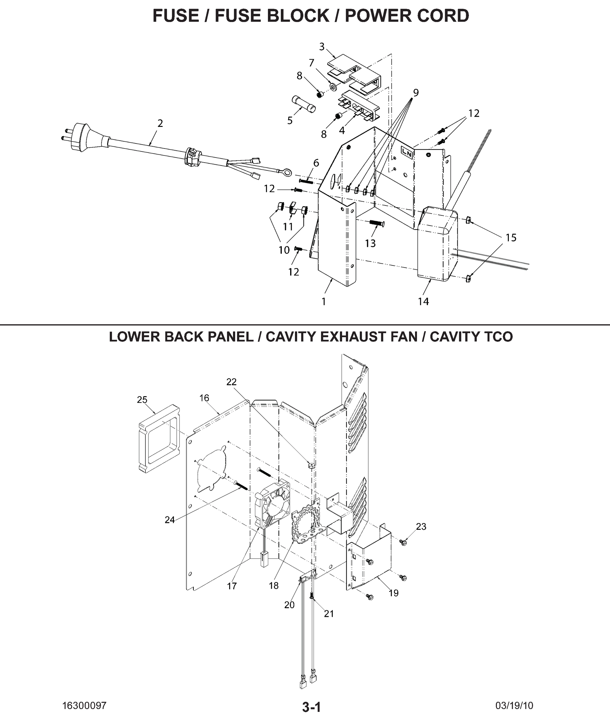 FUSE BLOCK / POWER CORD / LOWER BACK PANEL / CAVITY EXHAUST / TCO