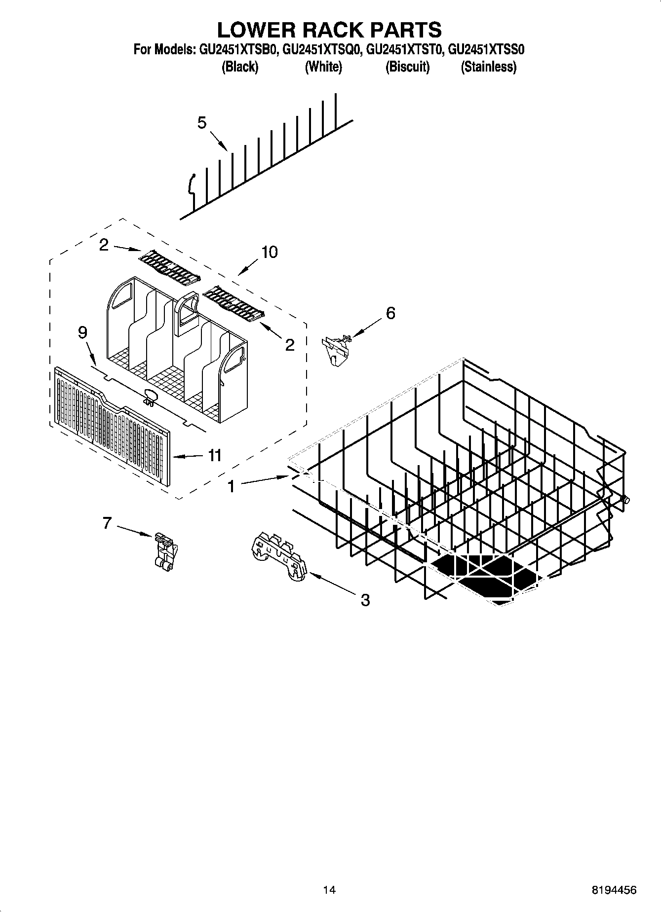 11 - LOWER RACK PARTS, OPTIONAL PARTS (NOT INCLUDED)