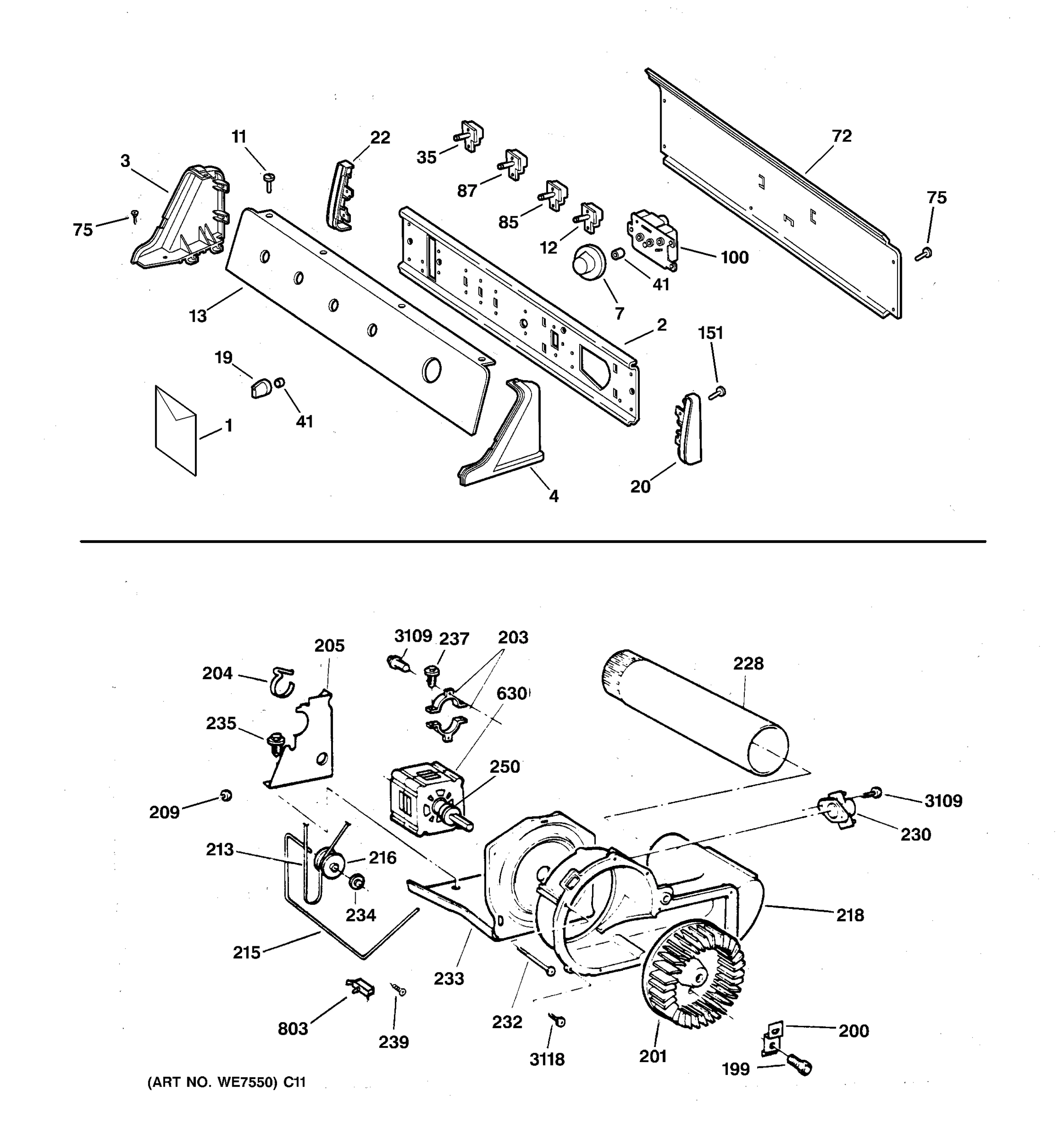 BACKSPLASH, BLOWER & DRIVE ASSEMBLY