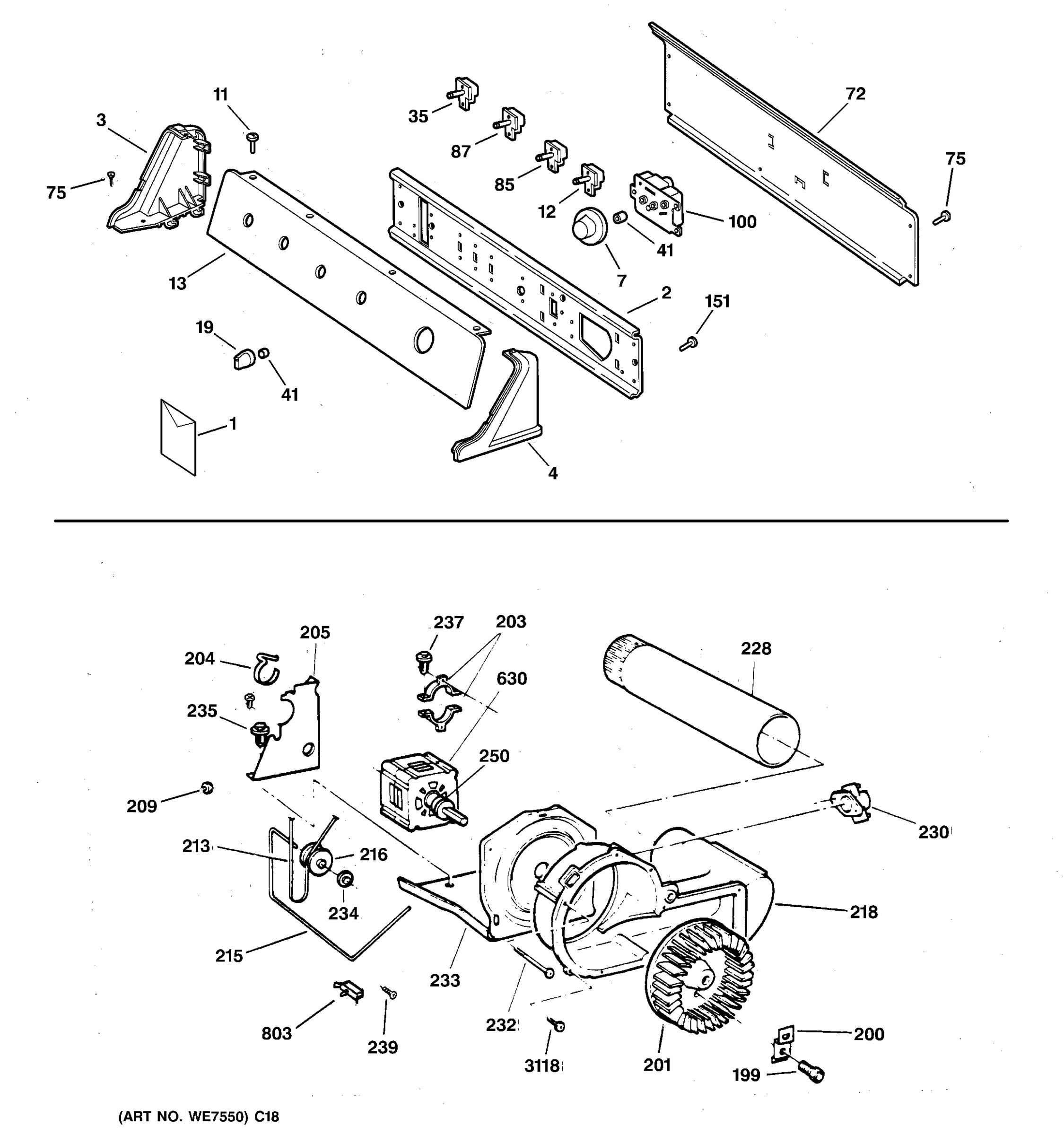 BACKSPLASH, BLOWER AND DRIVE ASSEMBLY