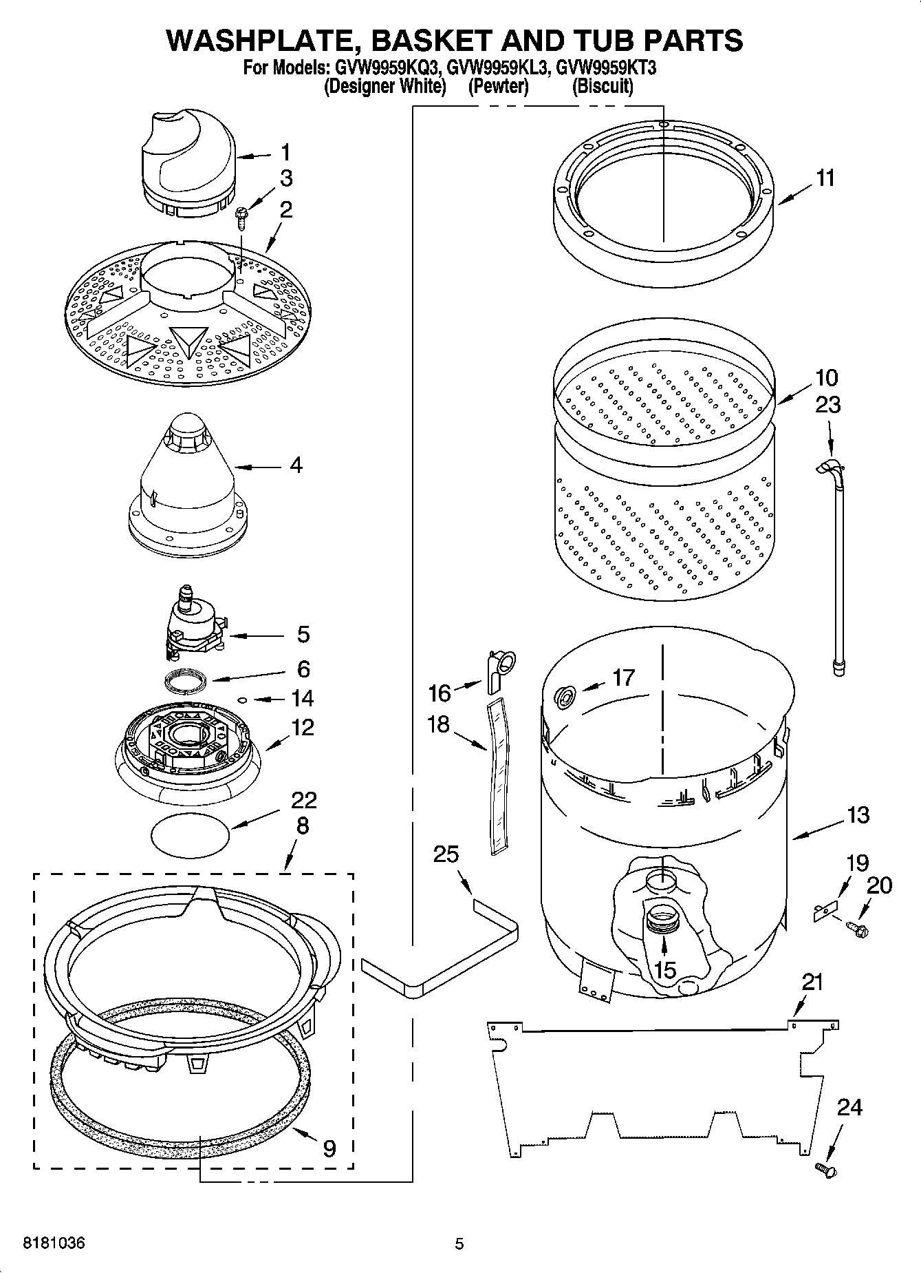 03 - WASHPLATE, BASKET AND TUB PARTS