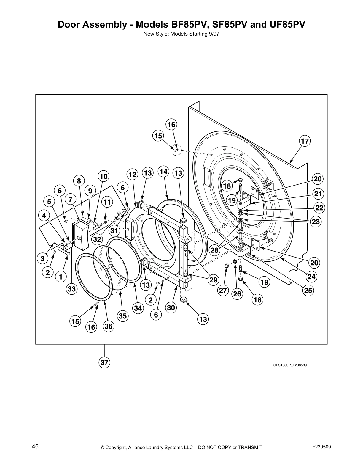 Door Assembly - Models BF85PV, SF85PV and UF85PV