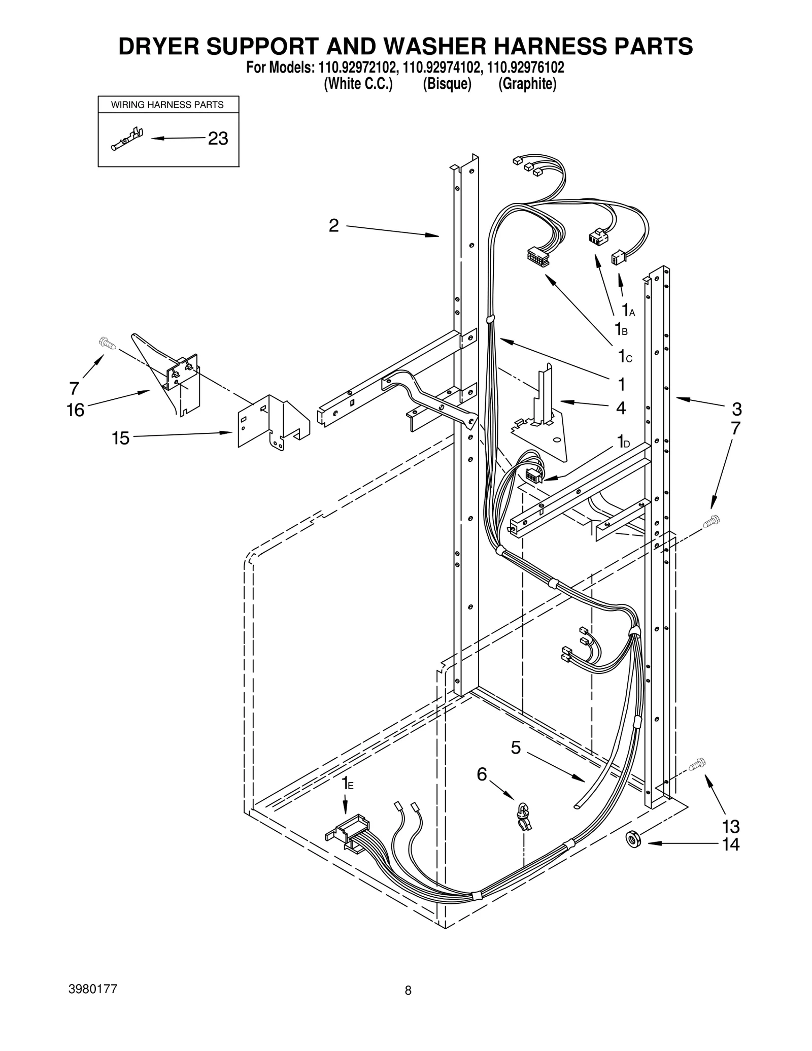 DRYER SUPPORT AND WASHER HARNESS PARTS