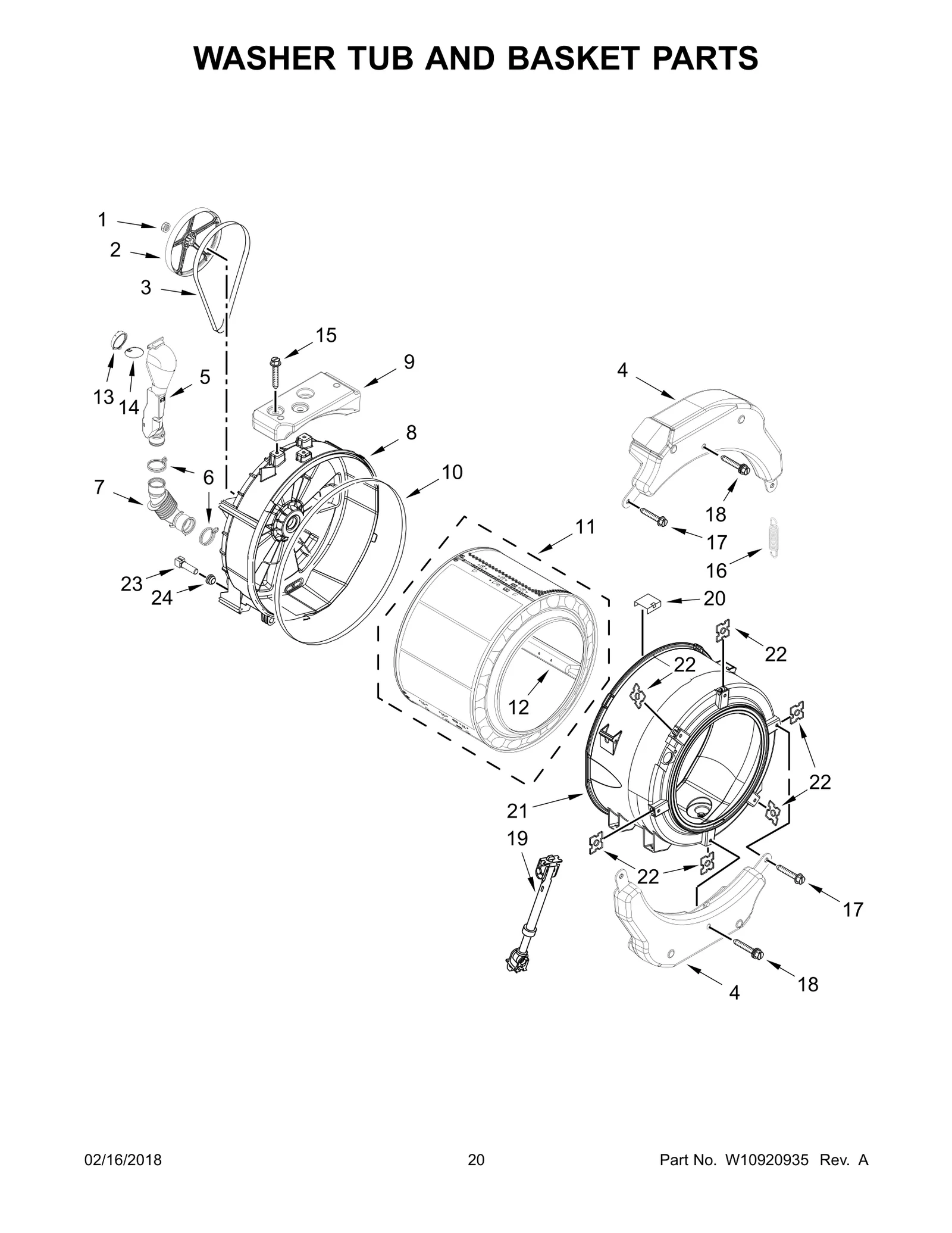 WASHER TUB AND BASKET PARTS