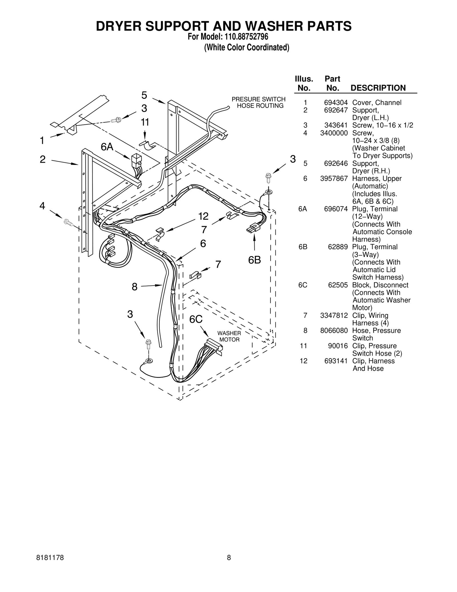 DRYER SUPPORT AND WASHER PARTS