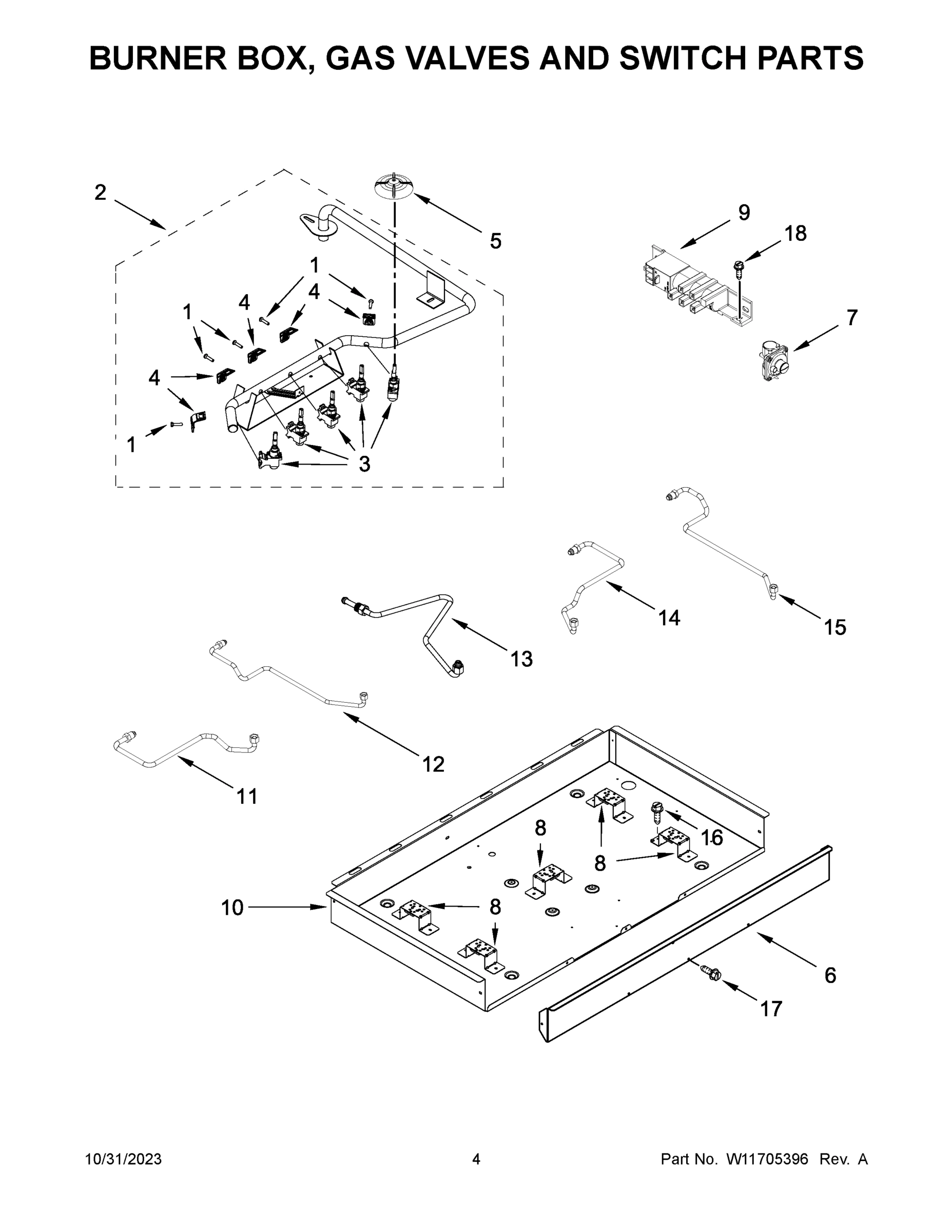 03 - BURNER BOX, GAS VALVES AND SWITCH PARTS