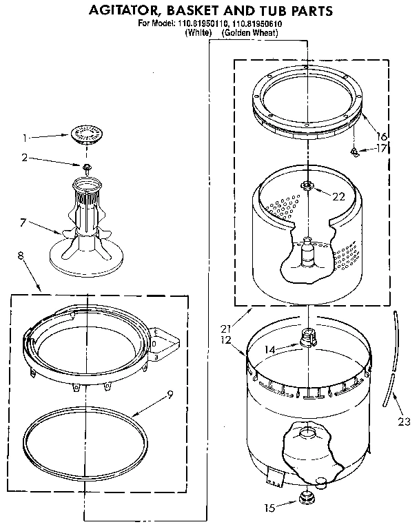 AGITATOR, BASKET AND TUB