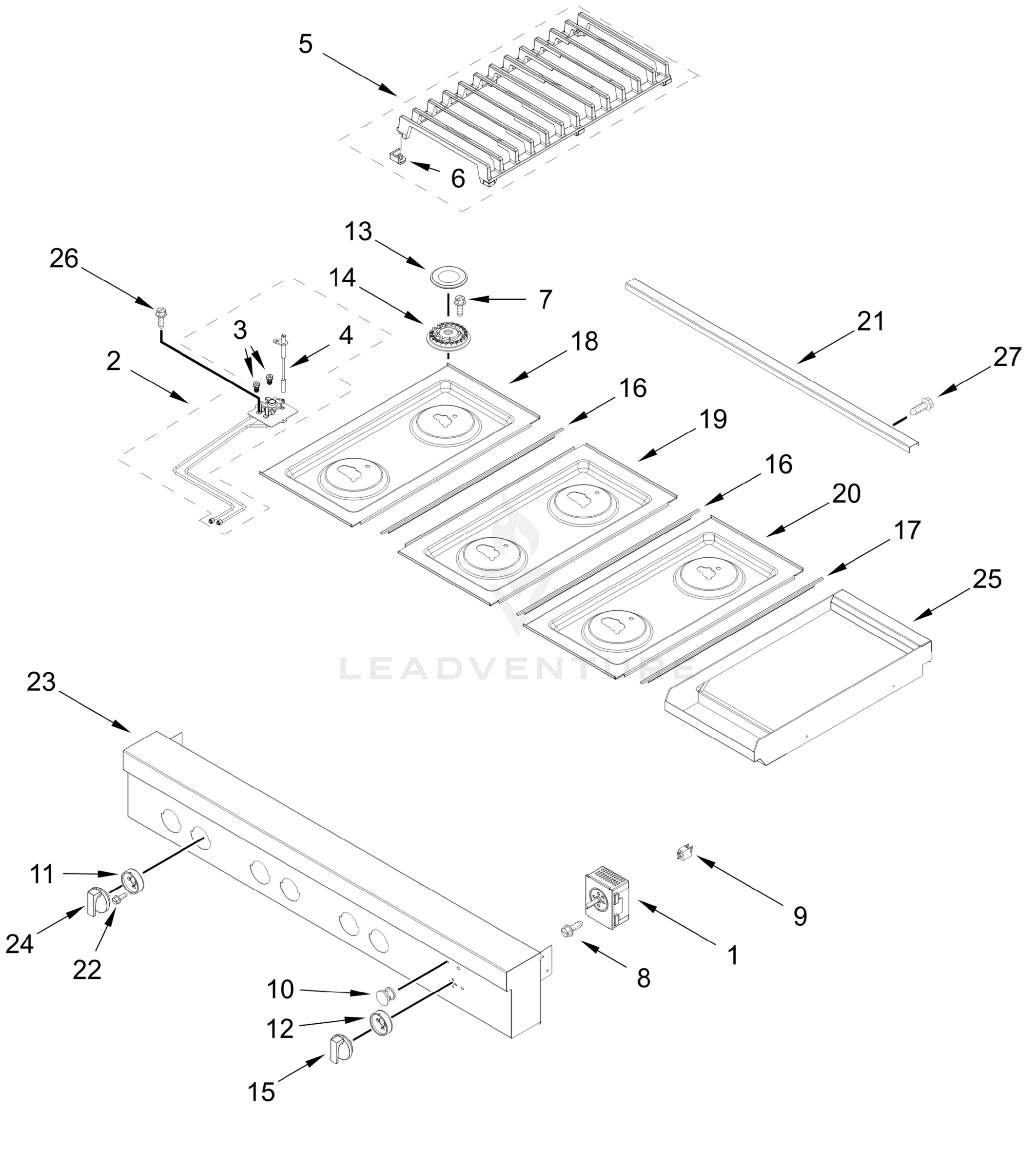 COOKTOP, BURNER, AND GRATE PARTS