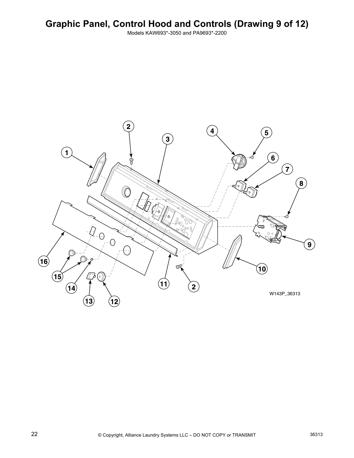 Graphic Panel, Control Hood and Controls (Drawing 9 of 12)