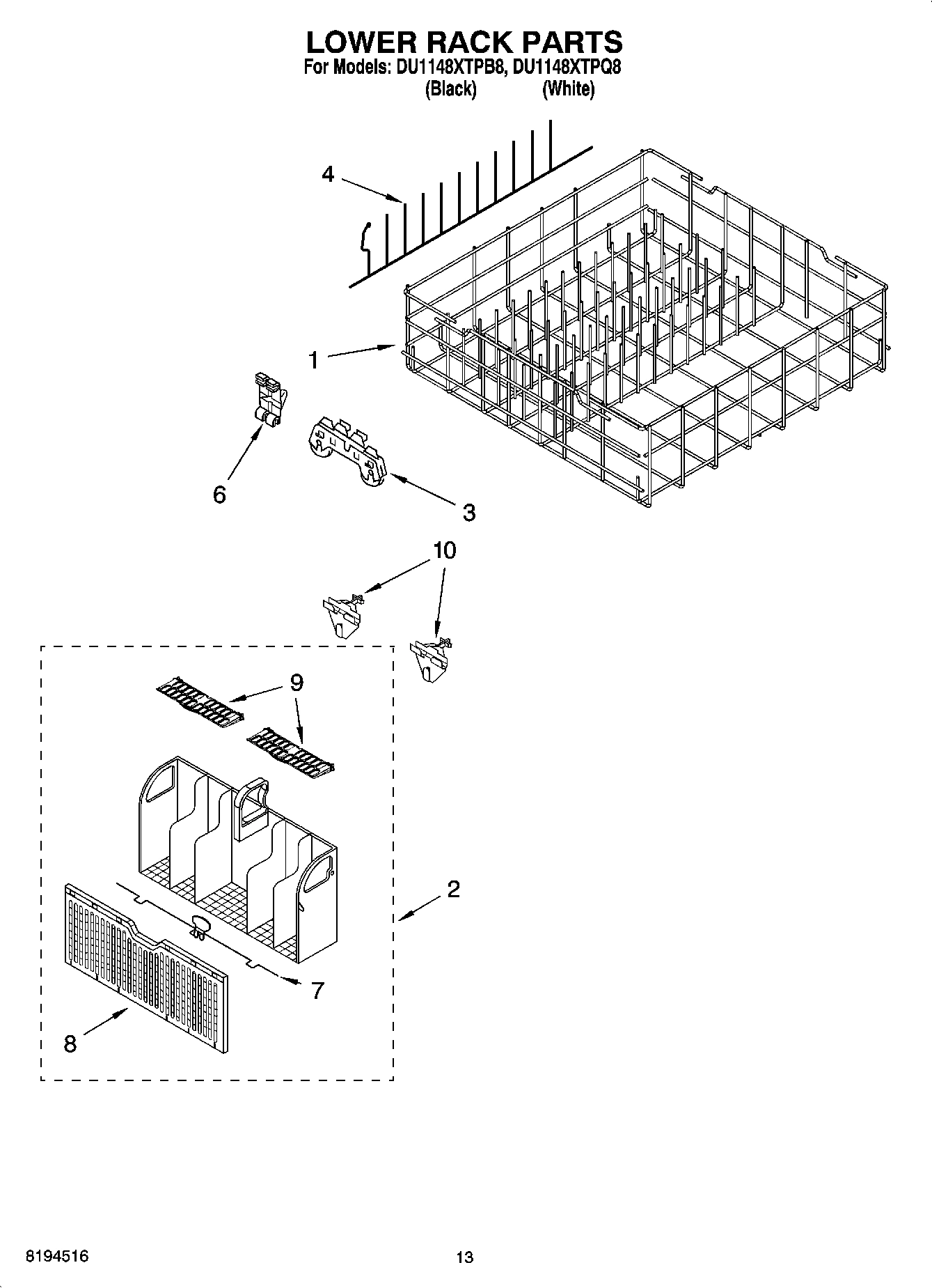 11 - LOWER RACK PARTS, OPTIONAL PARTS (NOT INCLUDED)