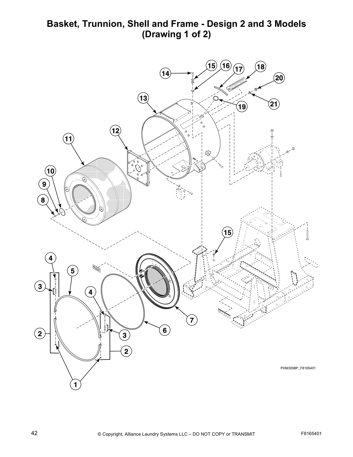 Basket, Trunnion, Shell and Frame - Design 2 and 3 Models 
(Drawing 1 of 2)