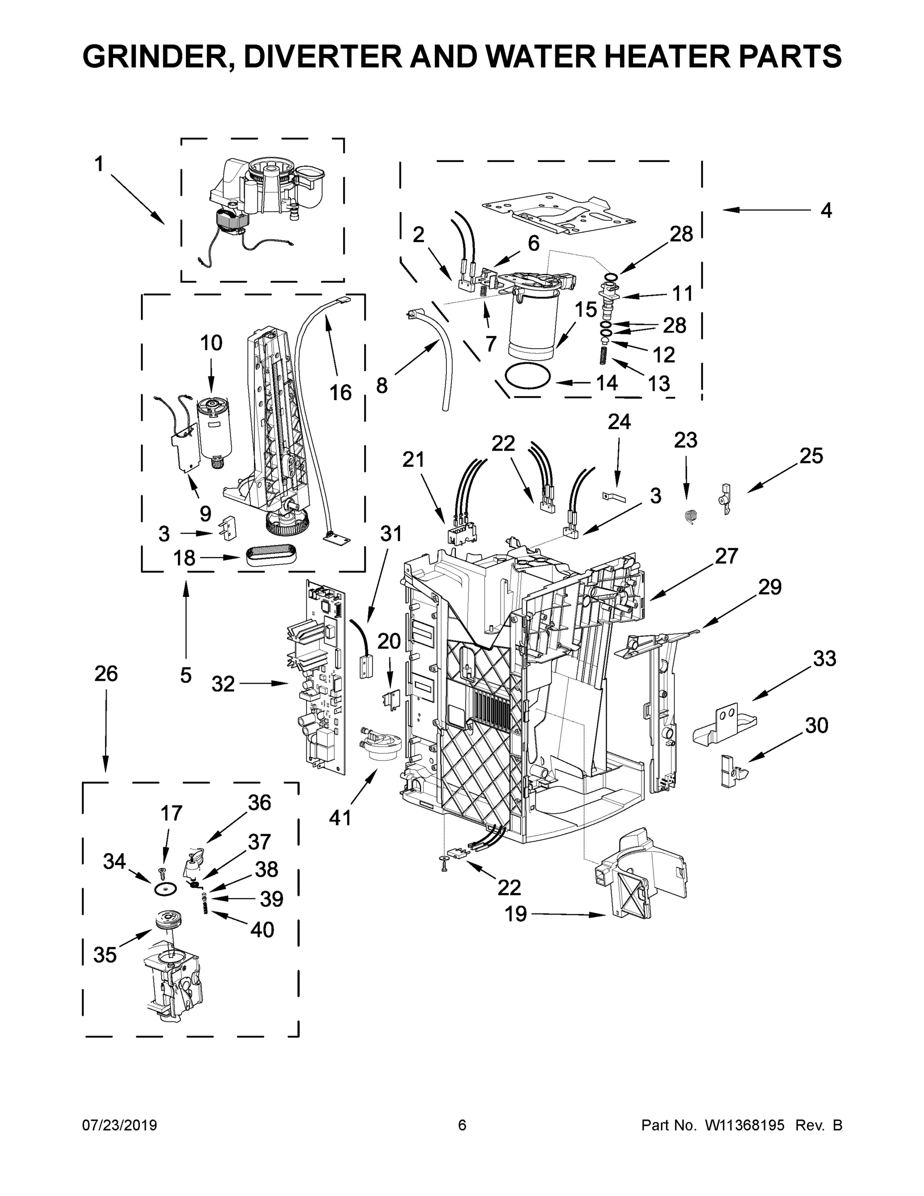 04 - GRINDER, DIVERTER AND WATER HEATER PARTS
