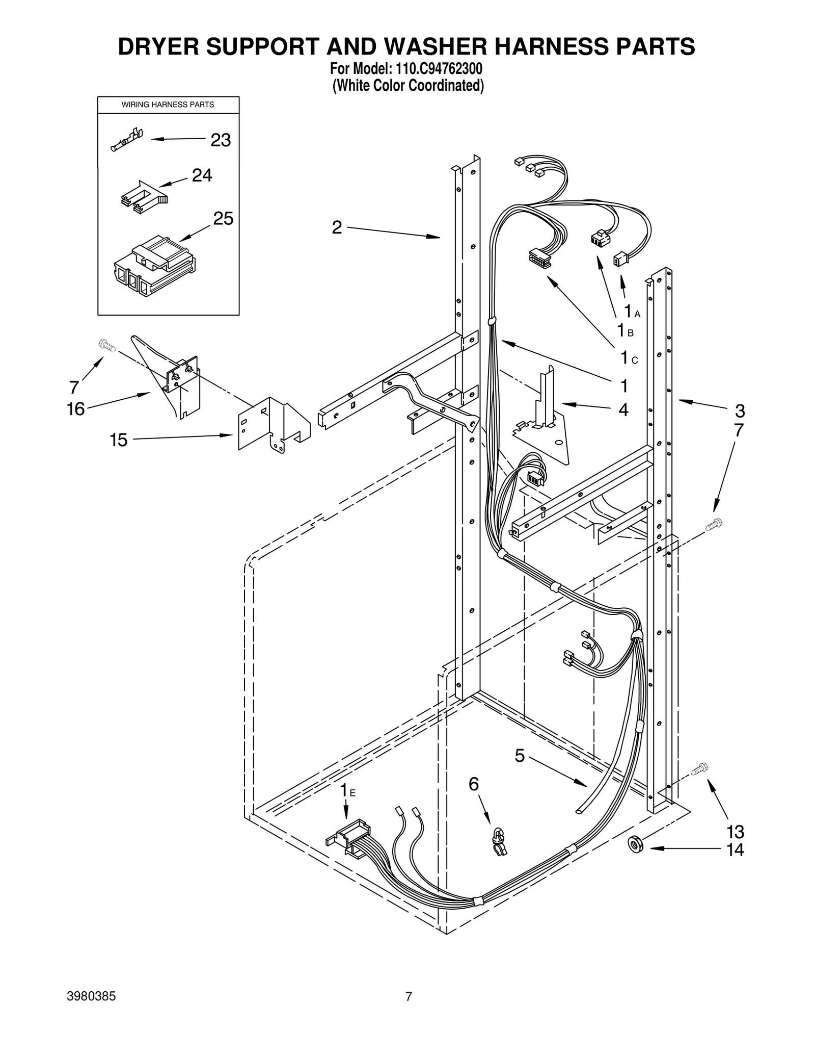 DRYER SUPPORT AND WASHER HARNESS PARTS