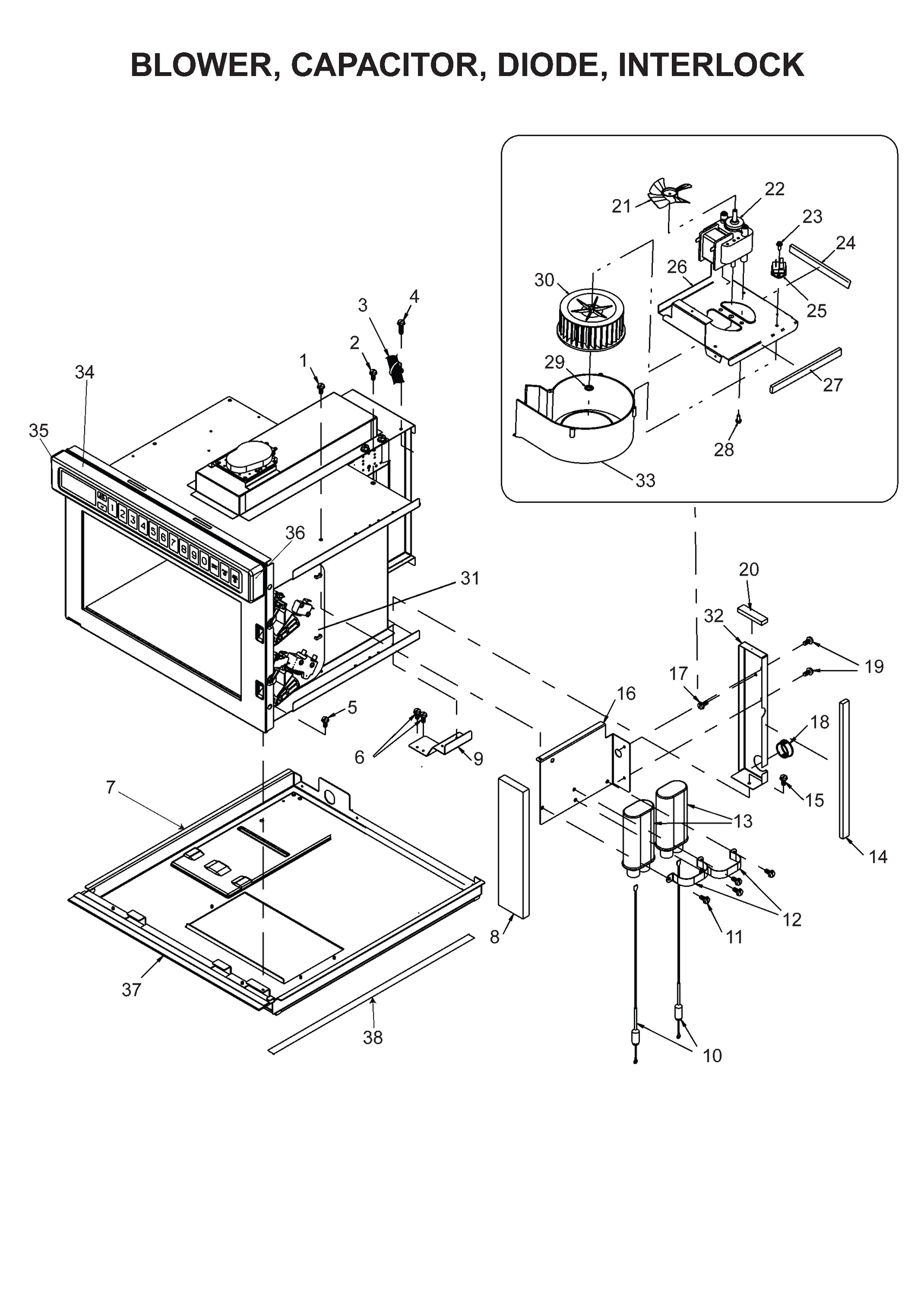 BLOWER, CAPACITOR, DIODE, INTERLOCK