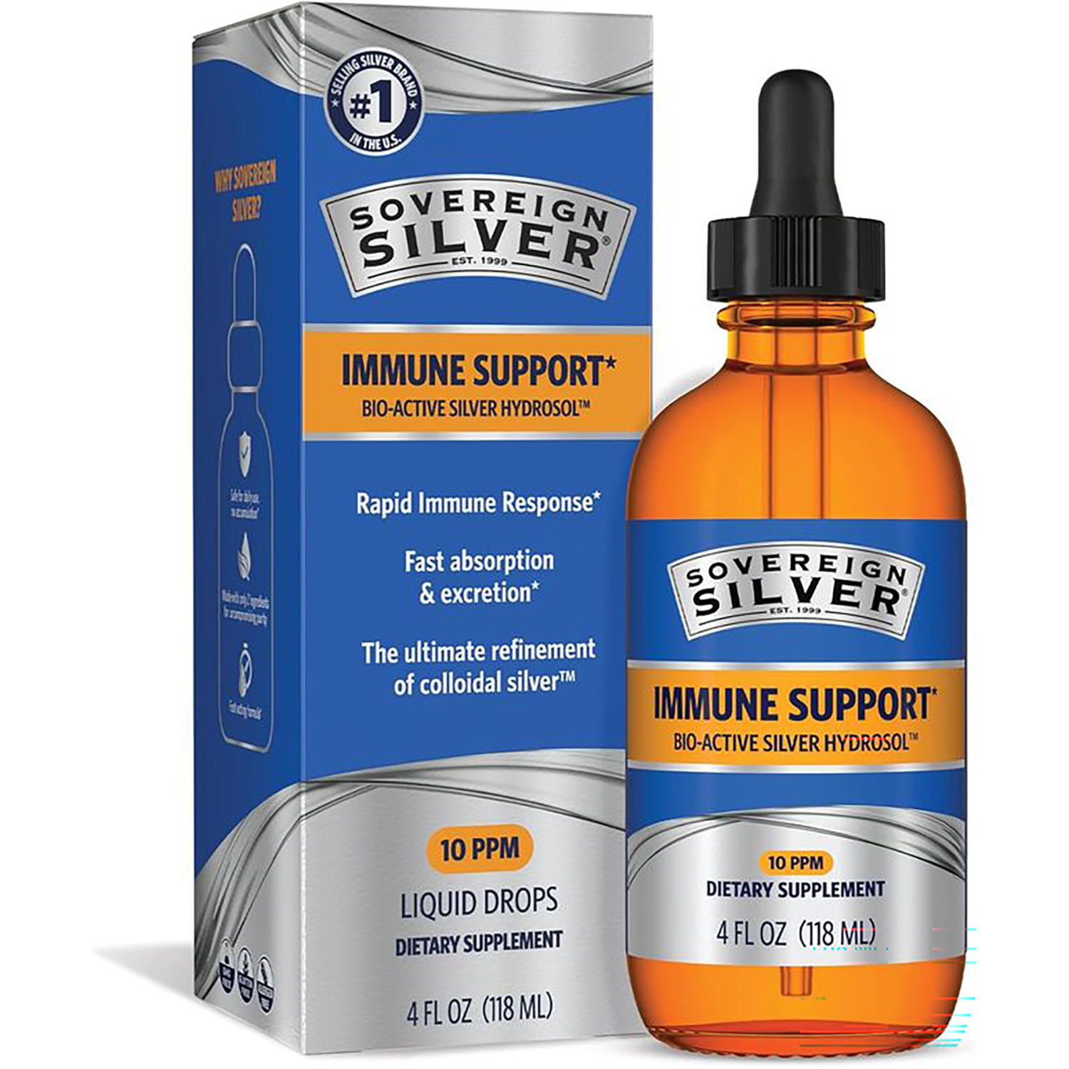 Sovereign Silver Immune Support Bio-Active Hydrosol Vitamin | 10 Ppm 4 fl oz Liquid