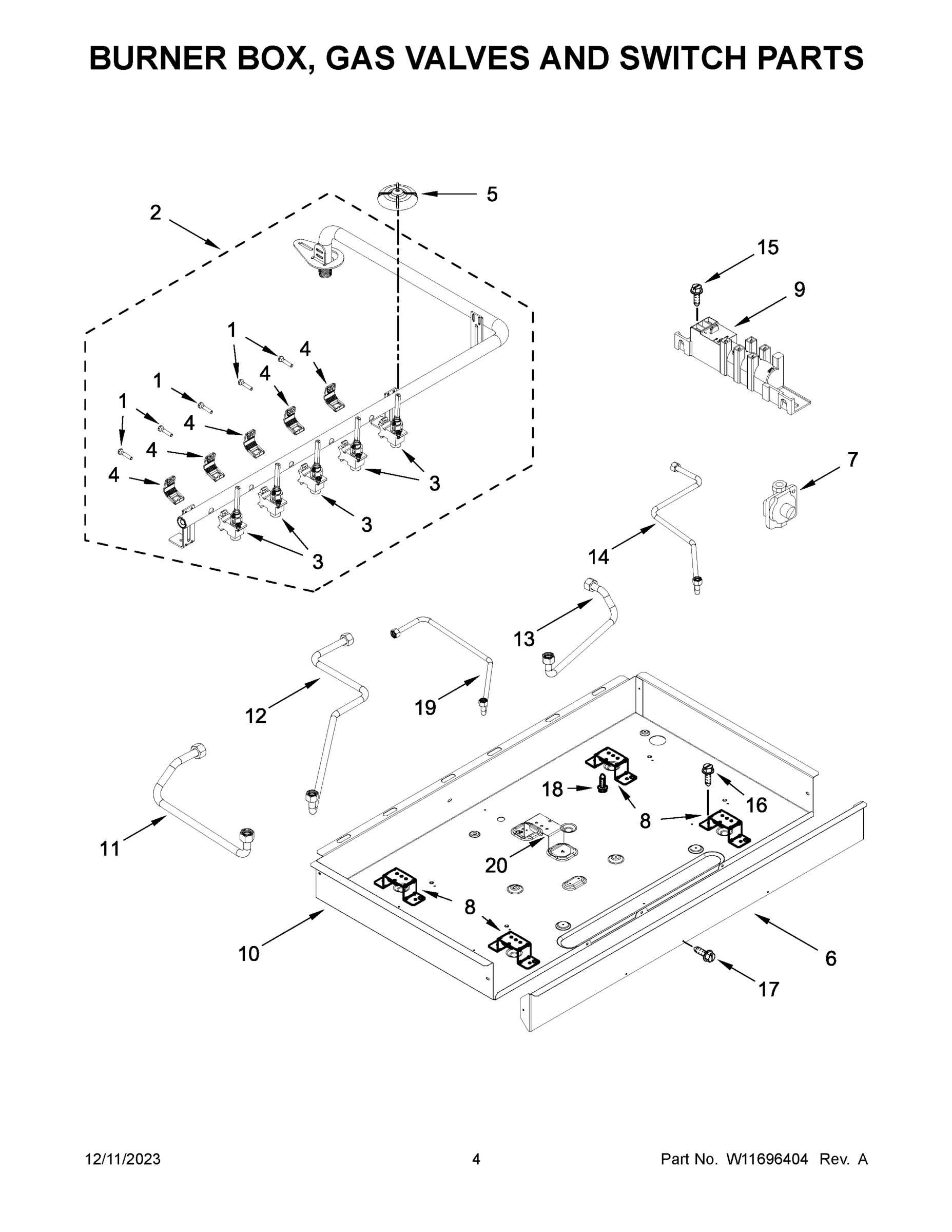 03 - BURNER BOX, GAS VALVES AND SWITCH PARTS