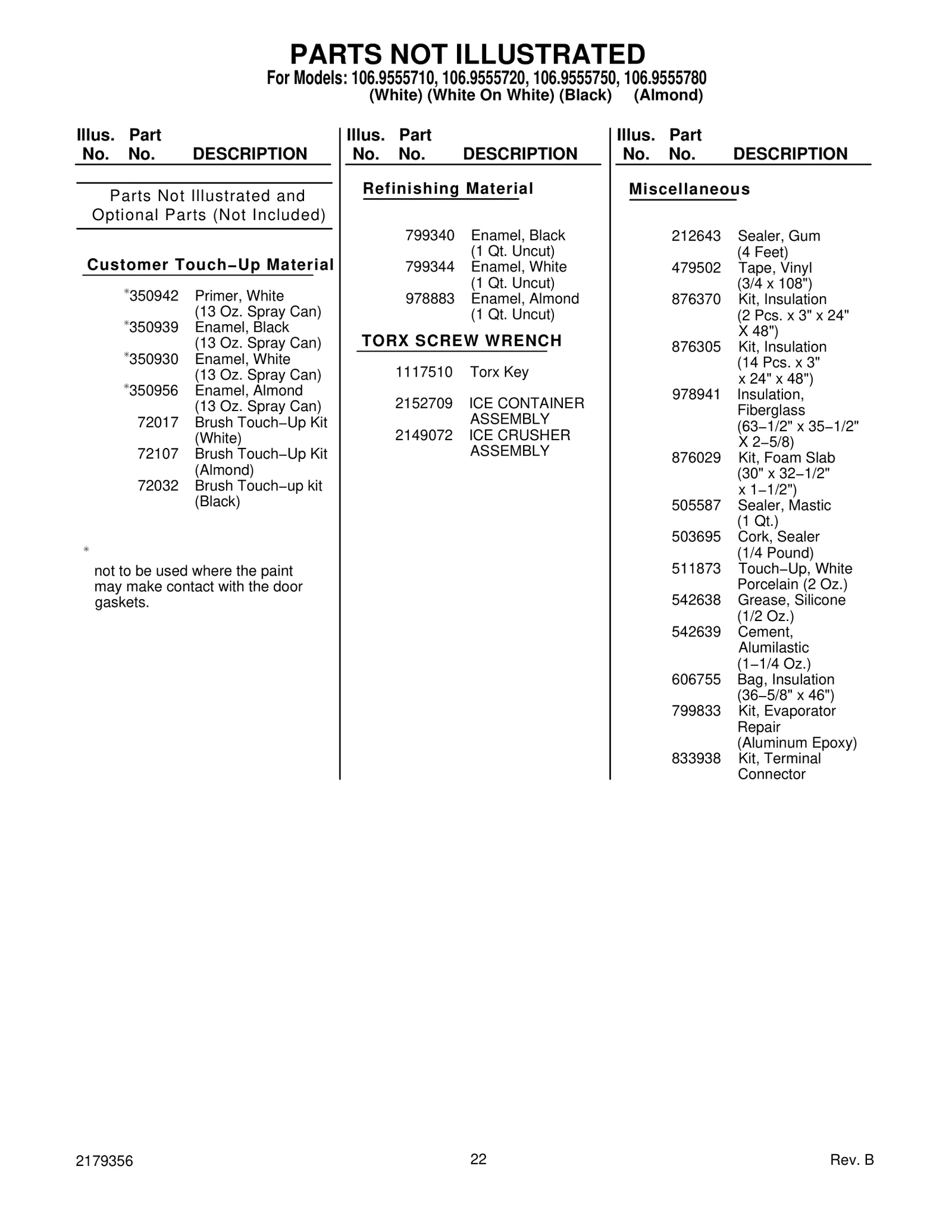 Optional Parts (Not Included)