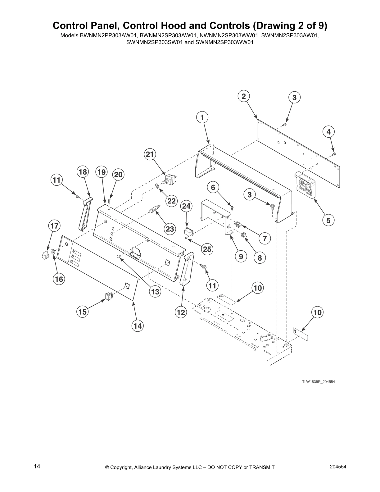 Control Panel, Control Hood and Controls (Drawing 2 of 9)