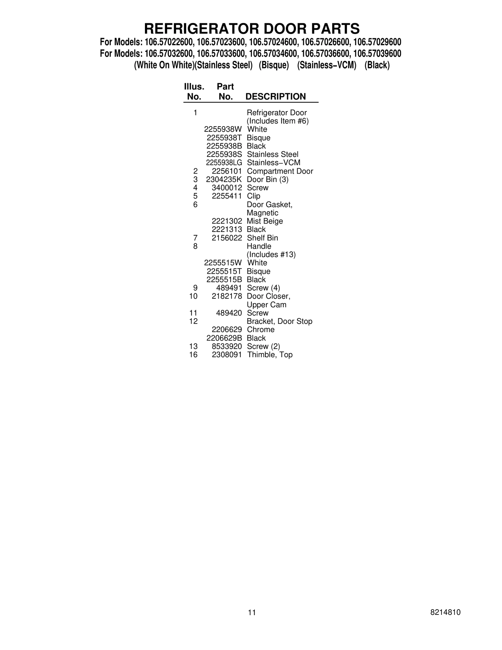 REFRIGERATOR DOOR PARTS