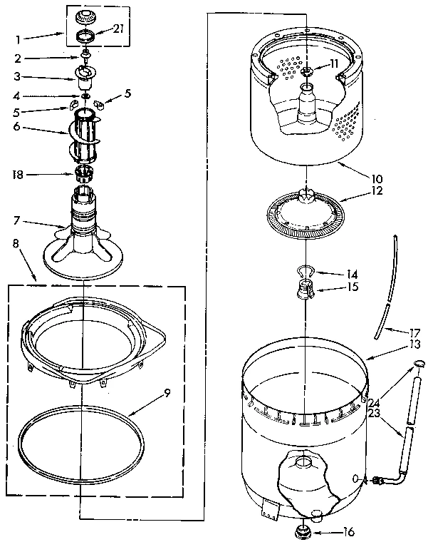 AGITATOR, BASKET AND TUB