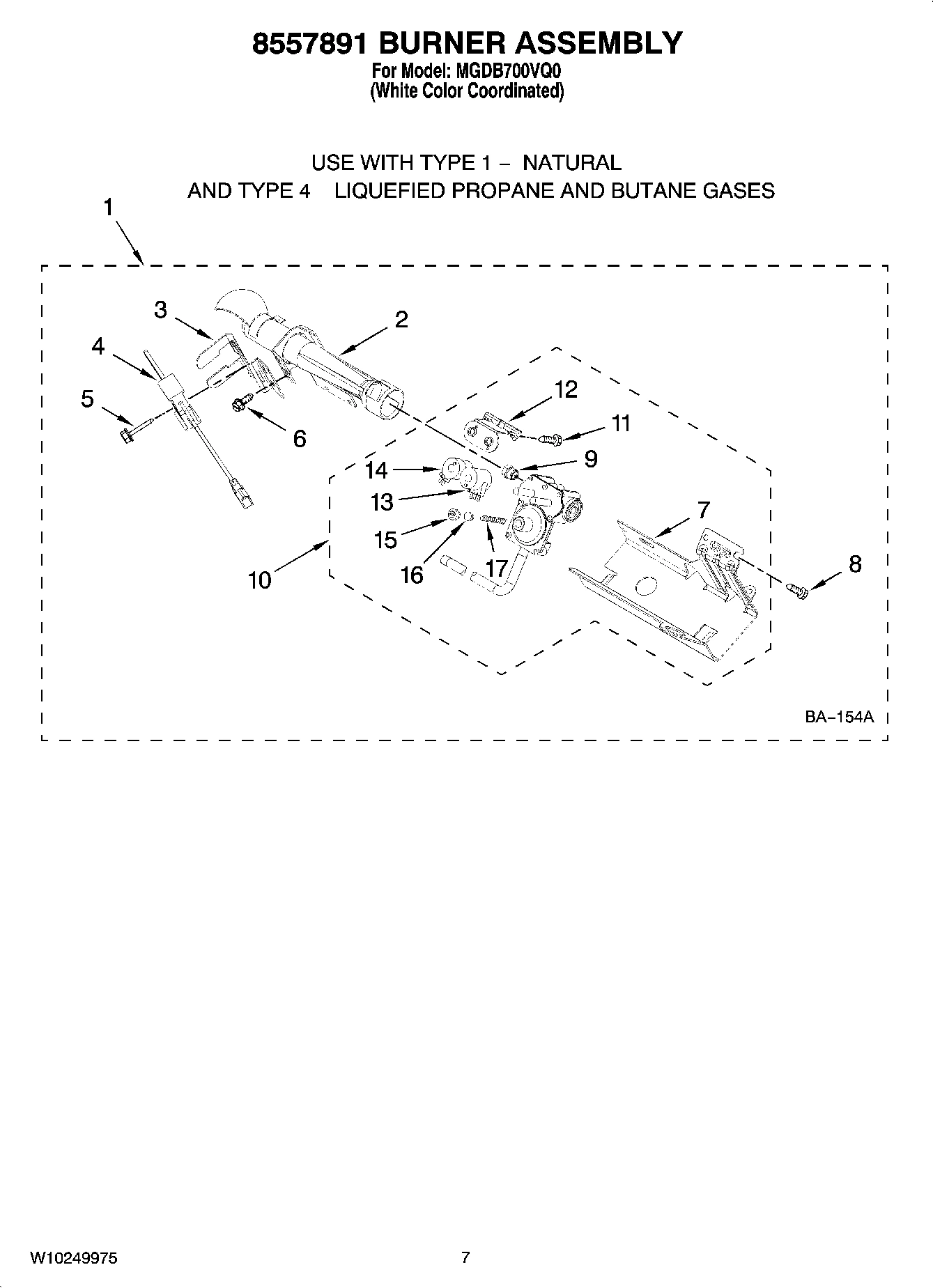 04 - 8557891 BURNER ASSEMBLY, OPTIONAL PARTS (NOT INCLUDED)