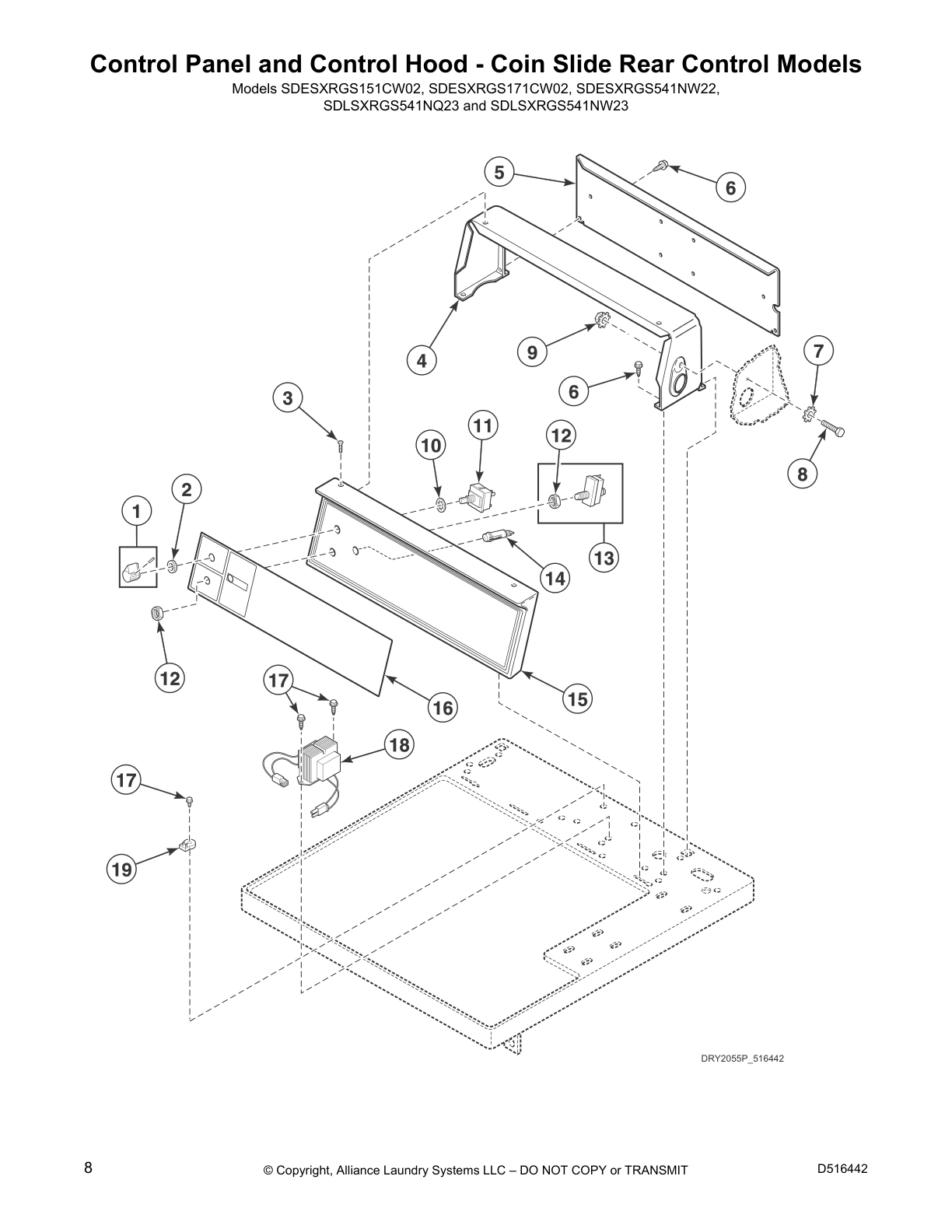 Control Panel and Control Hood - Coin Slide Rear Control Models