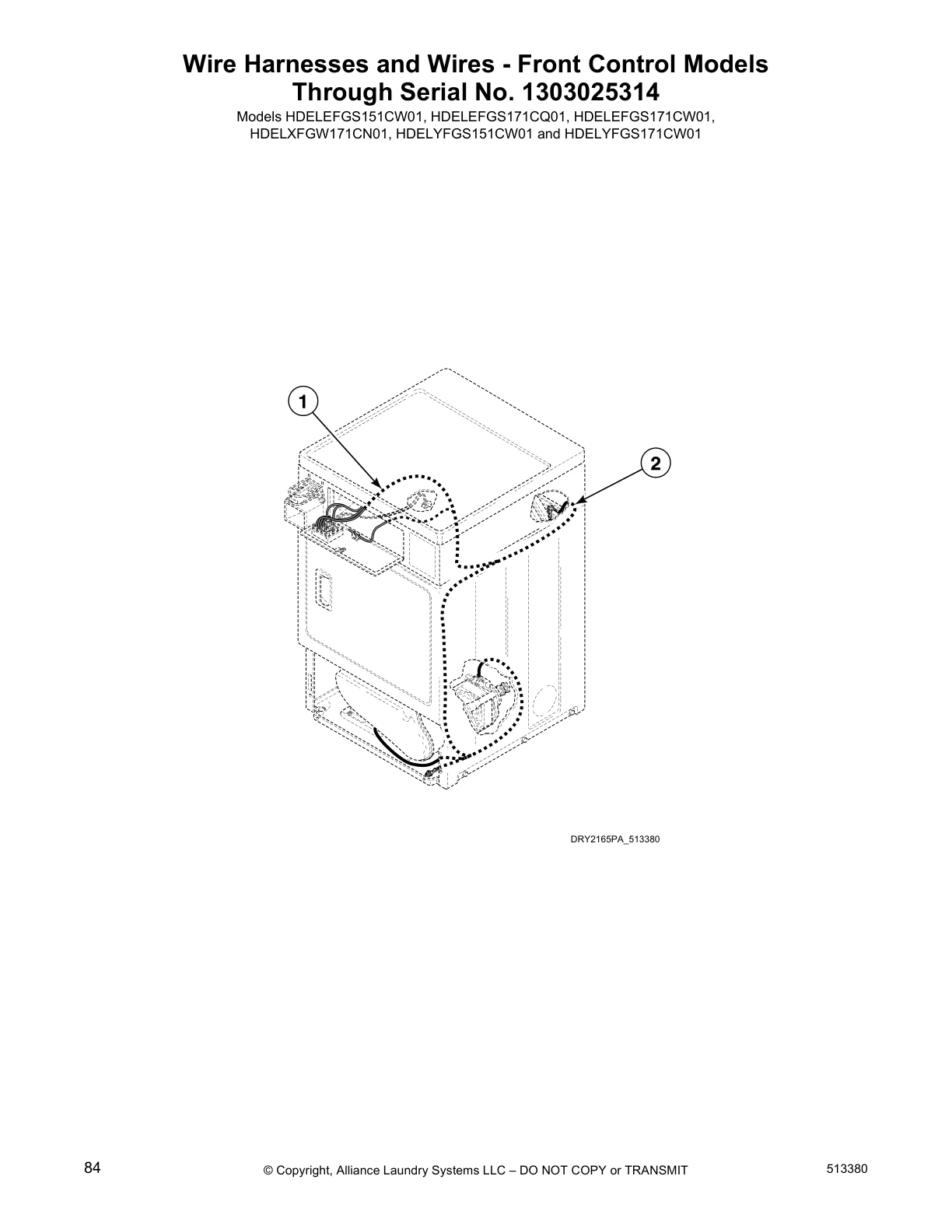 Wire Harnesses and Wires - Front Control Models 
Through Serial No. 1303025314