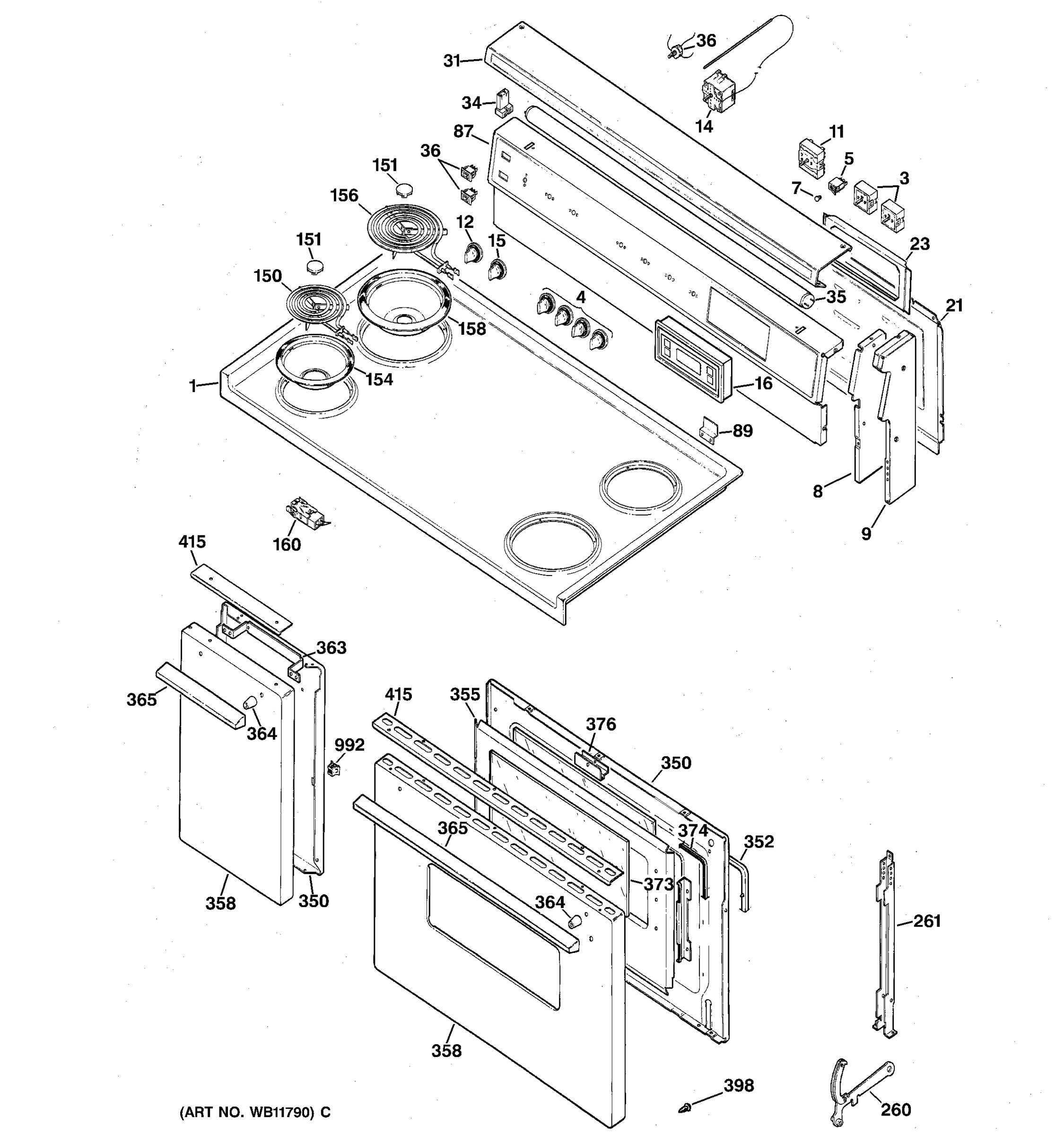 CONTROL PANEL, COOKTOP & DOORS