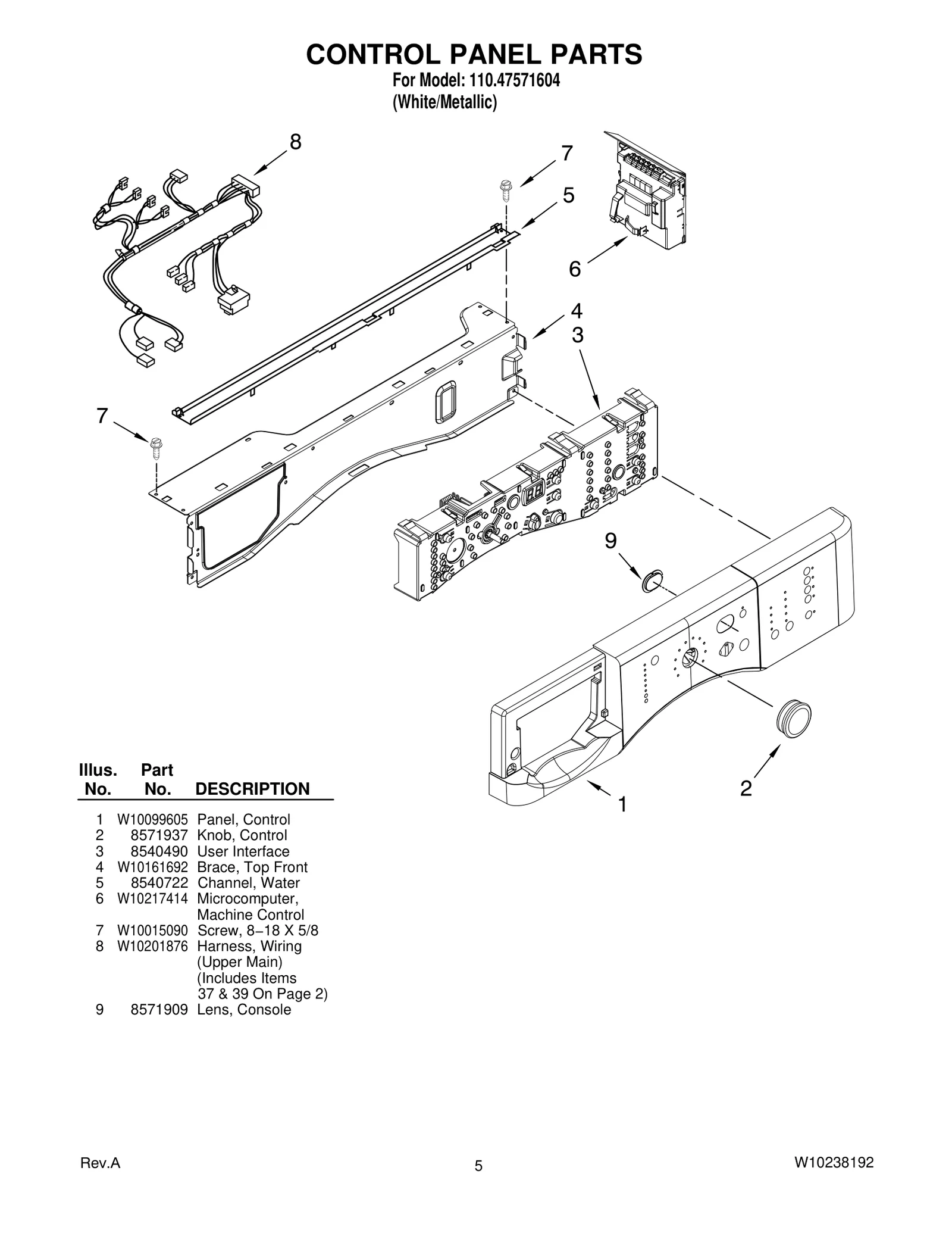 CONTROL PANEL PARTS