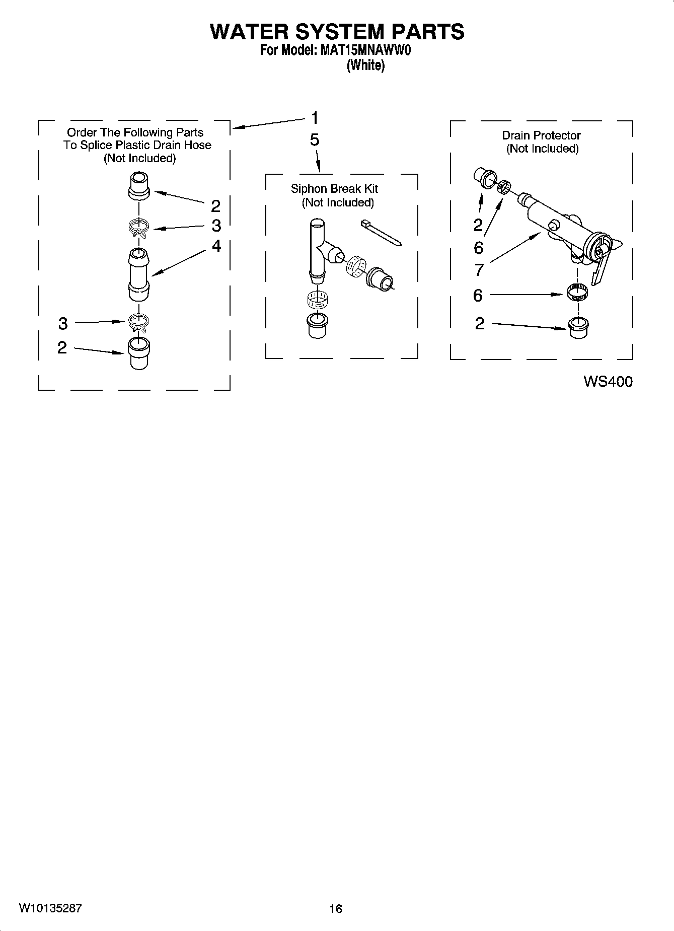 10 - WATER SYSTEM PARTS, OPTIONAL PARTS (NOT INCLUDED)