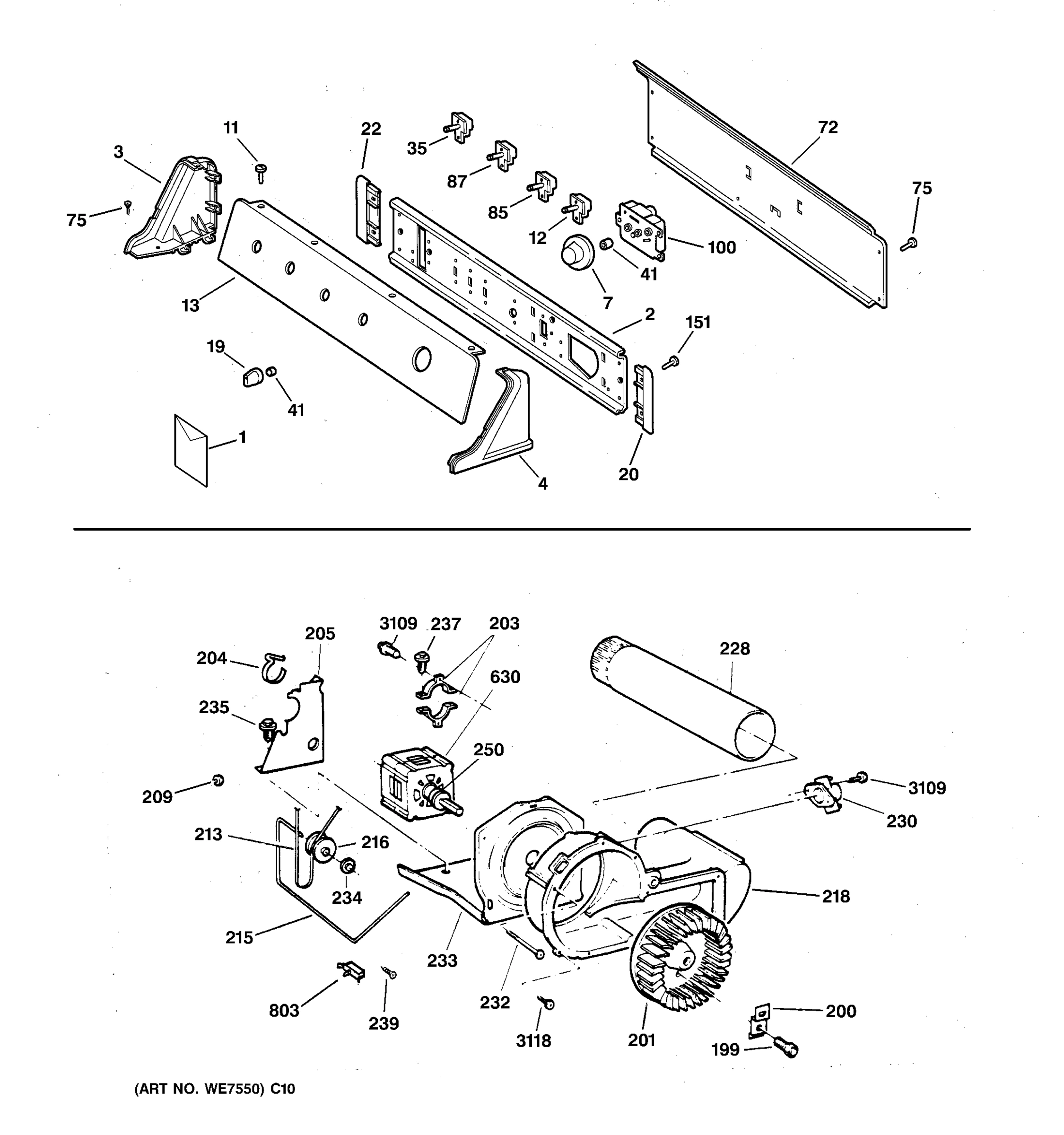 BACKSPLASH, BLOWER & DRIVE ASSEMBLY