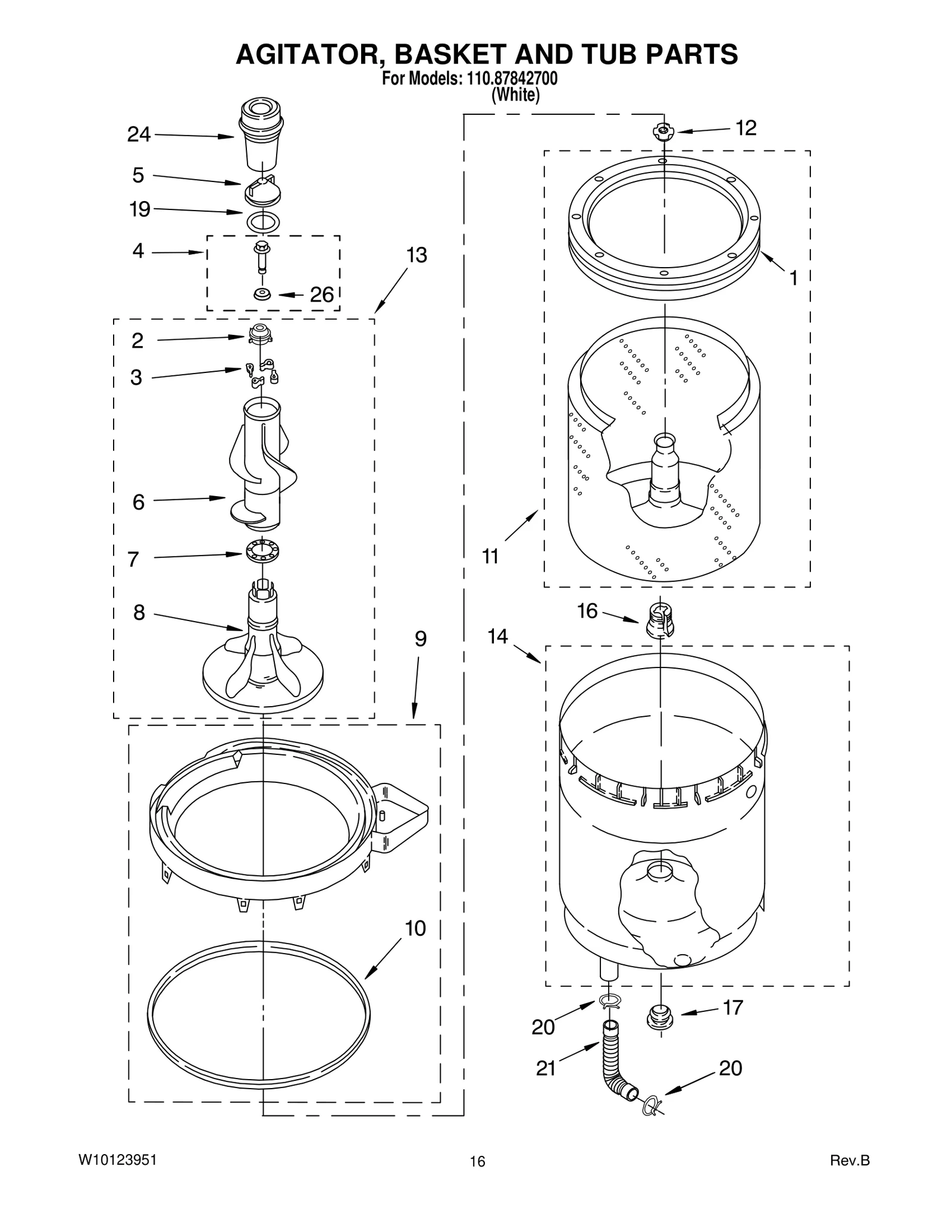 AGITATOR, BASKET AND TUB PARTS